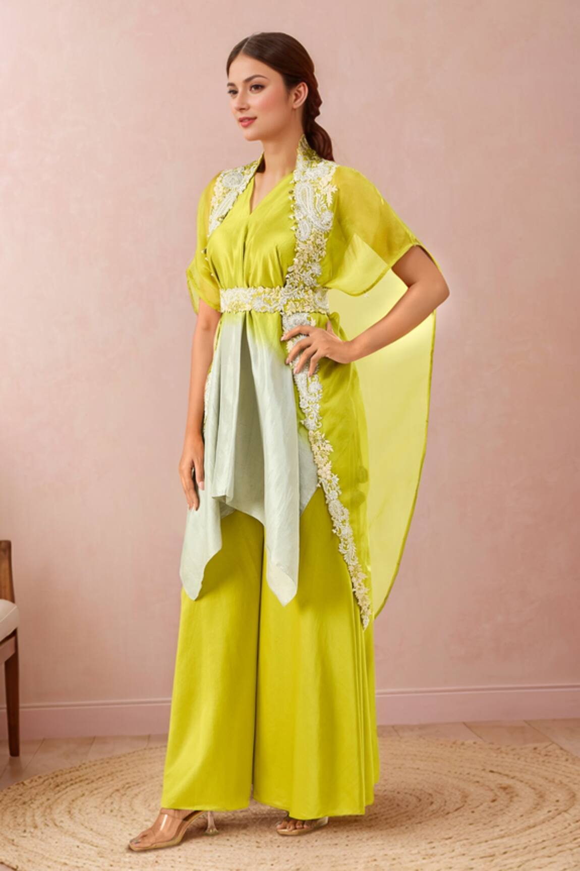 Prisho Ombre Kurta Set With Embroidered Cape