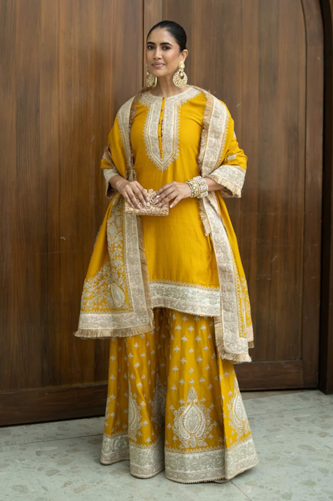 Sheetal Batra Raina Silk Chanderi Embroidered Kurta Sharara Set