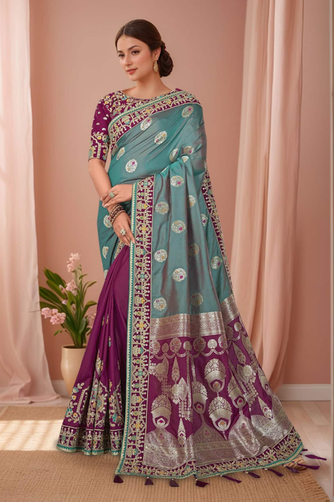 Naintara Bajaj Floral Chandelier Woven Saree Set