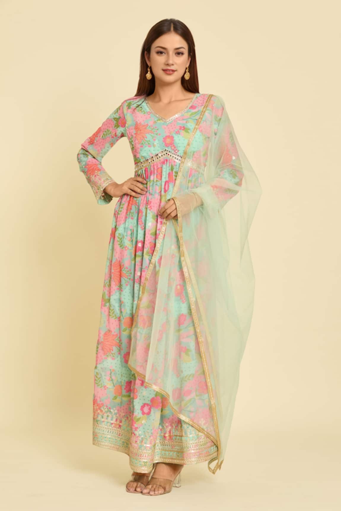Samyukta Singhania Multicolor Botanical Print Anarkali Set 