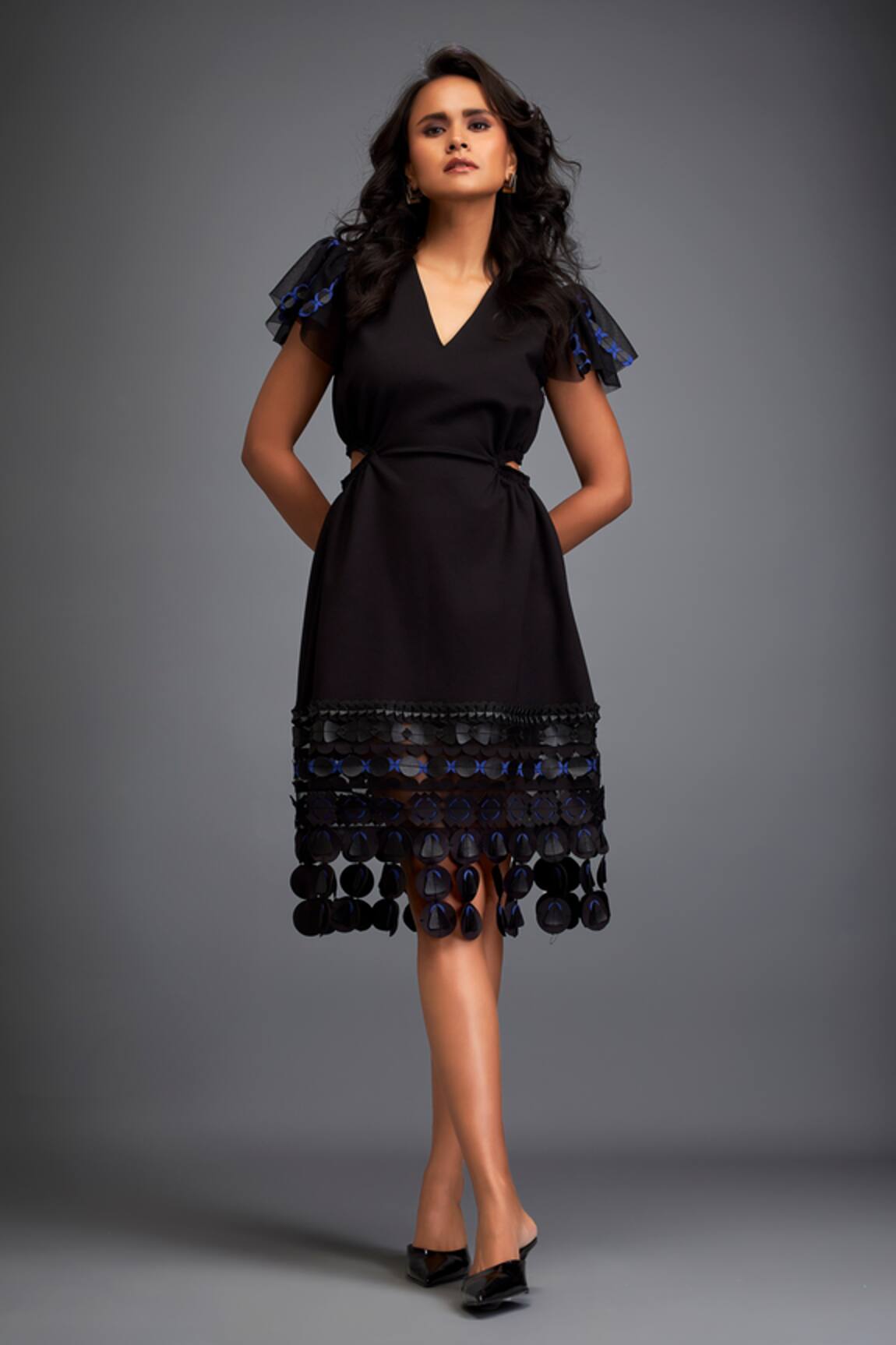 Deepika Arora Black Geometric Applique Embroidered Dress