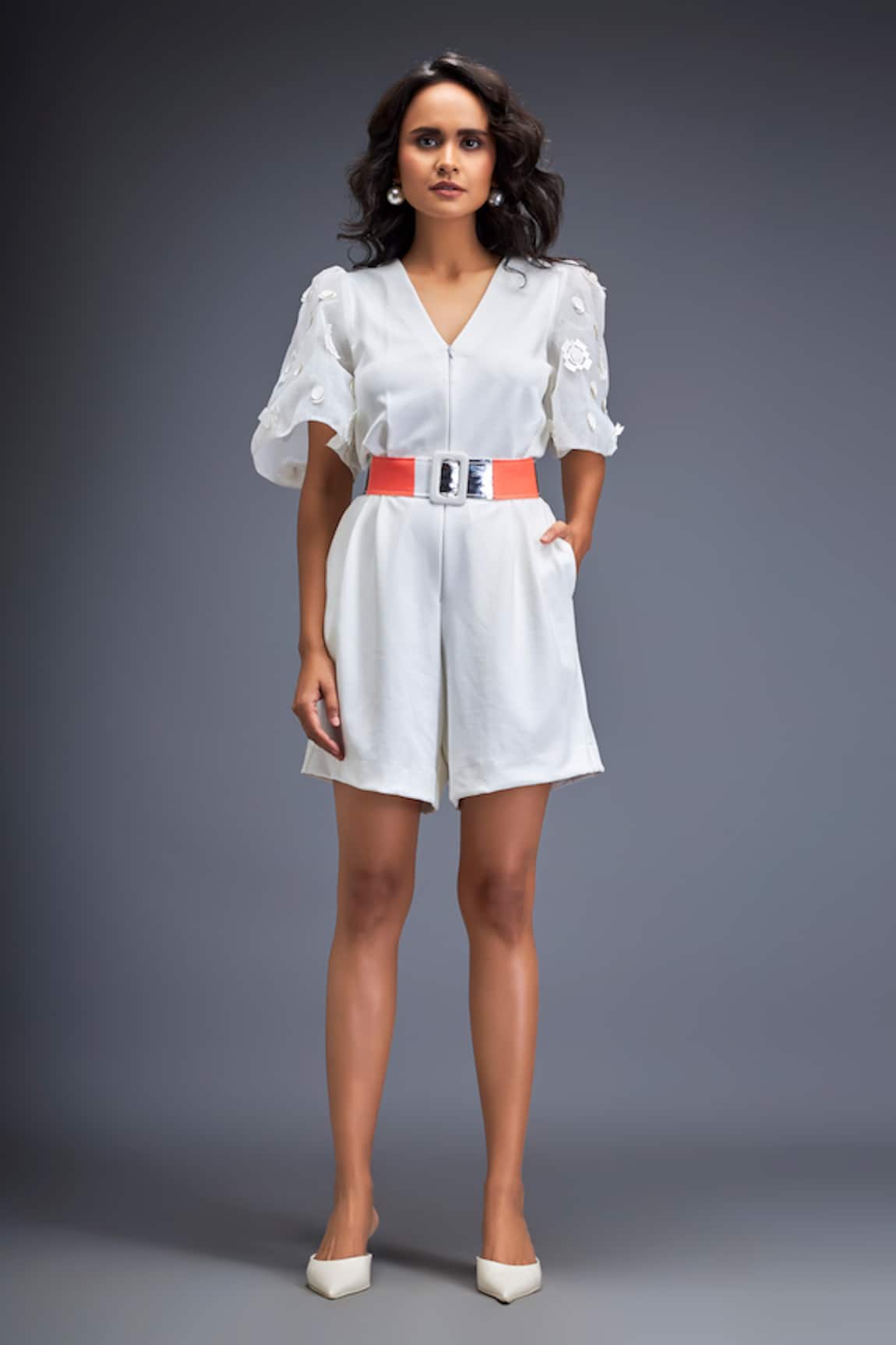 Deepika Arora Applique Placement Embroidered Playsuit With Belt 