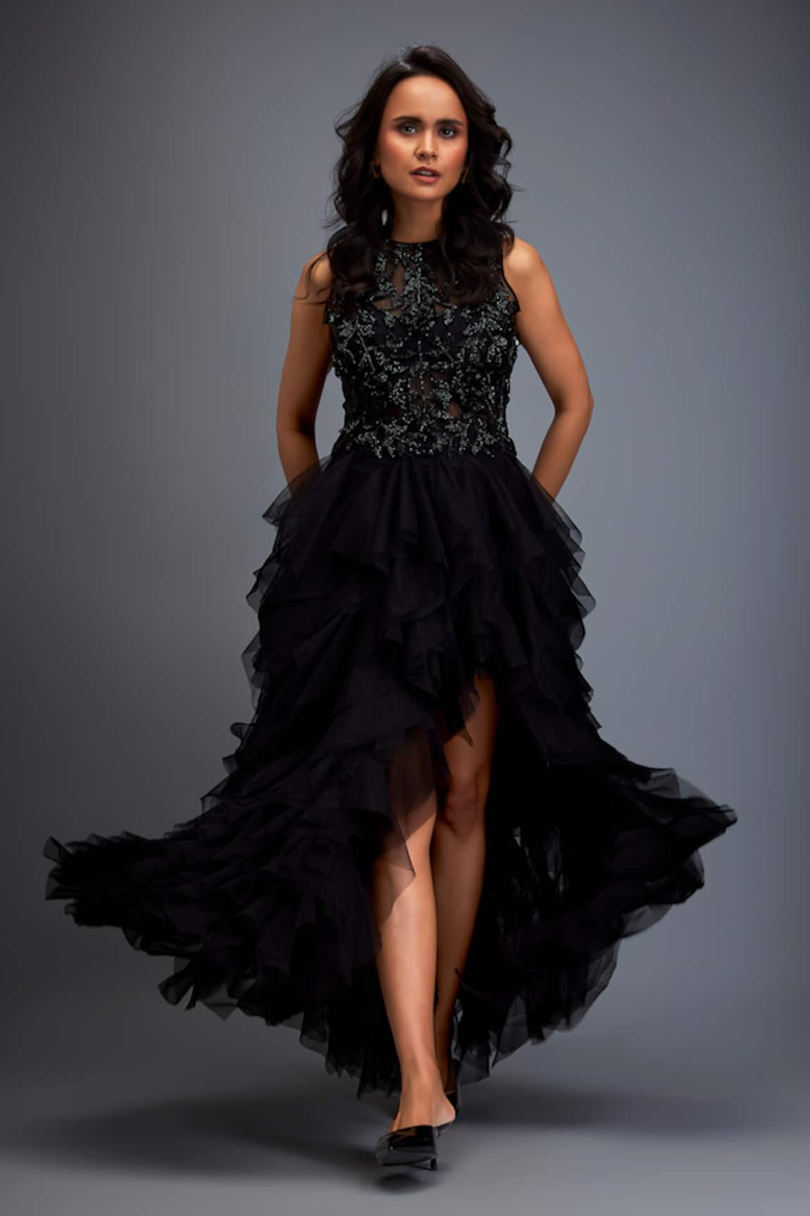 Deepika Arora Swarovski Bead Embroidered Top & Skirt Set