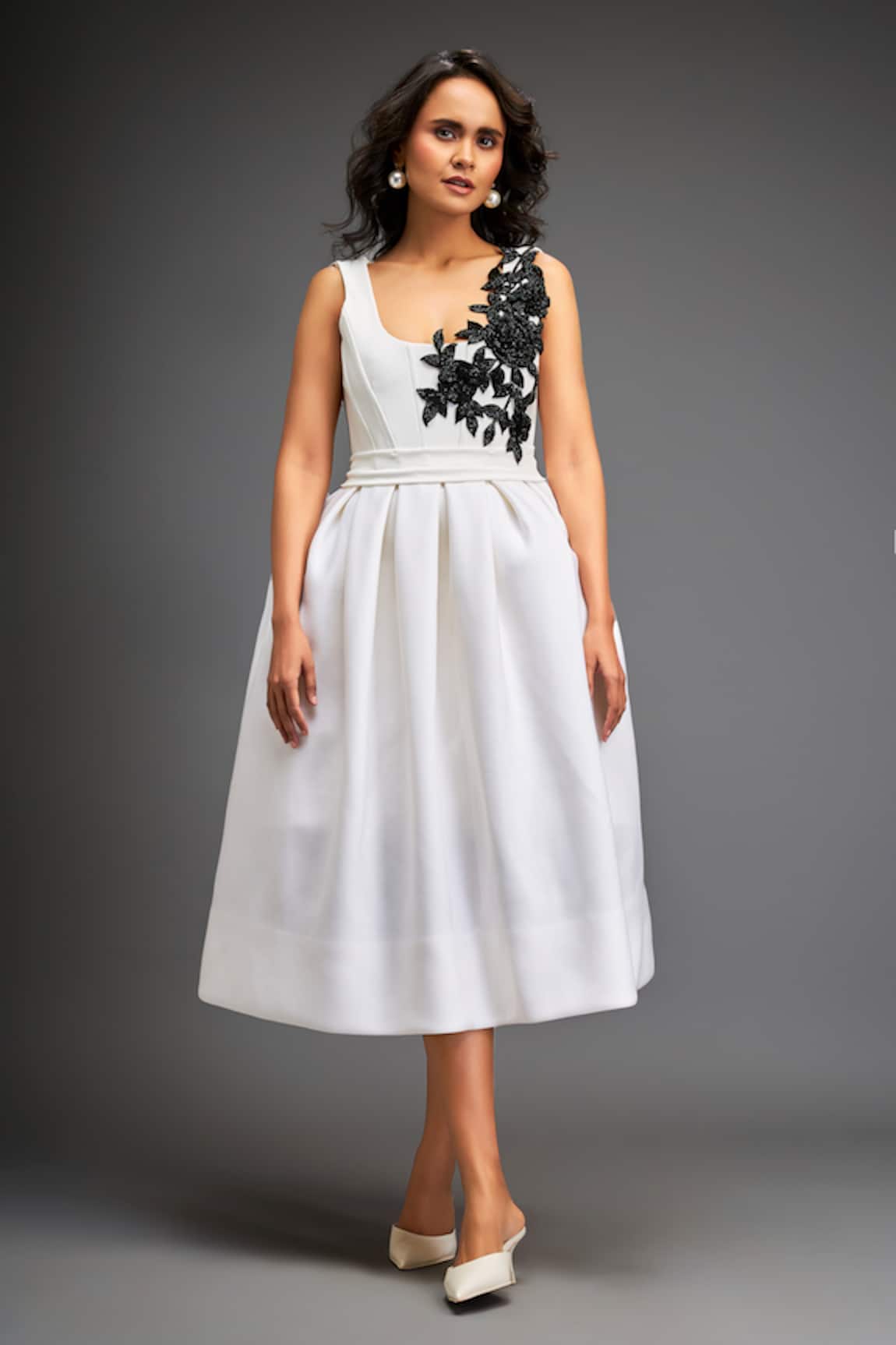 Deepika Arora Swarovski Embroidered Flared Midi Dress