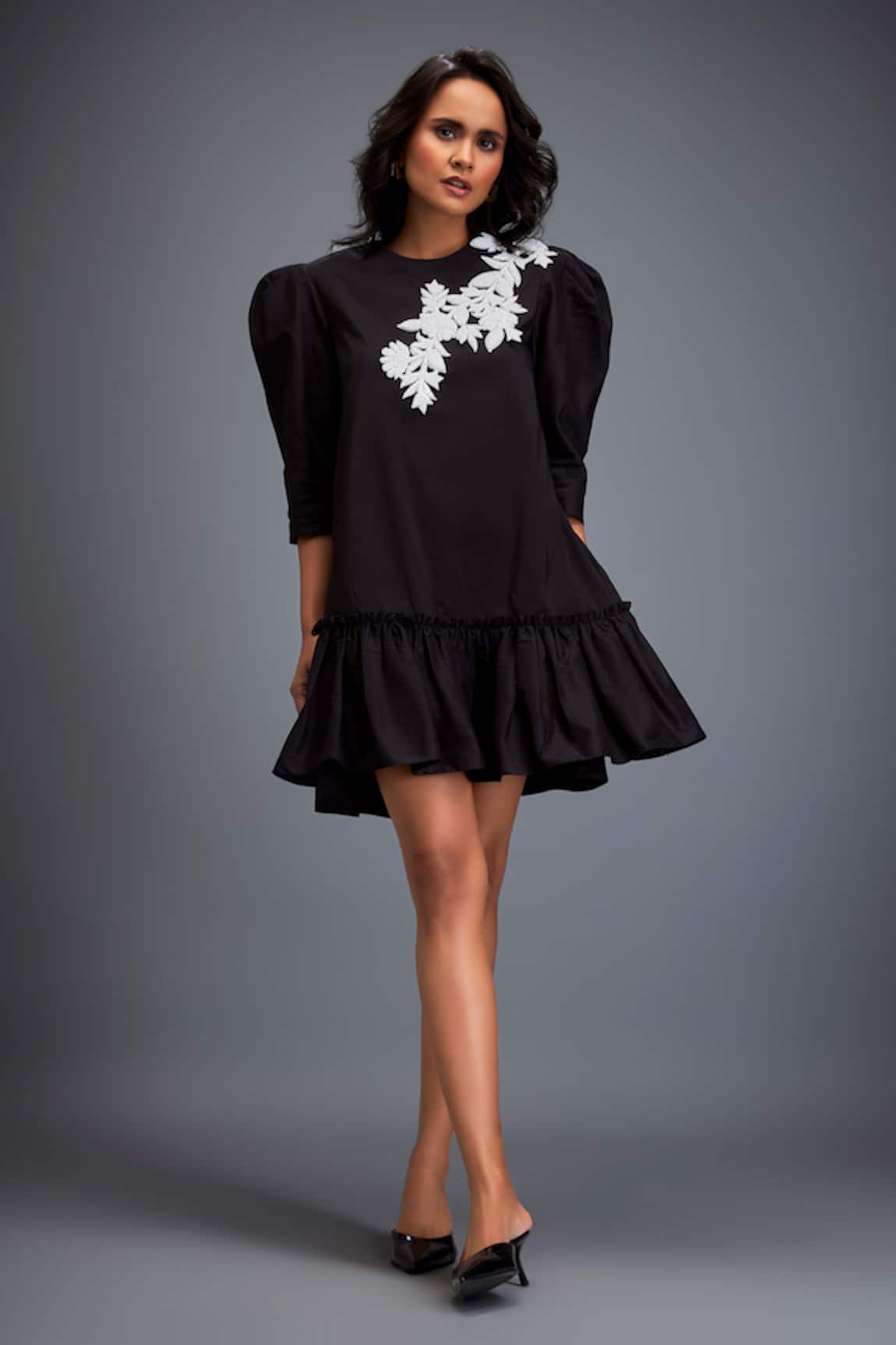 Deepika Arora Swarovski Embroidered Tiered Short Dress