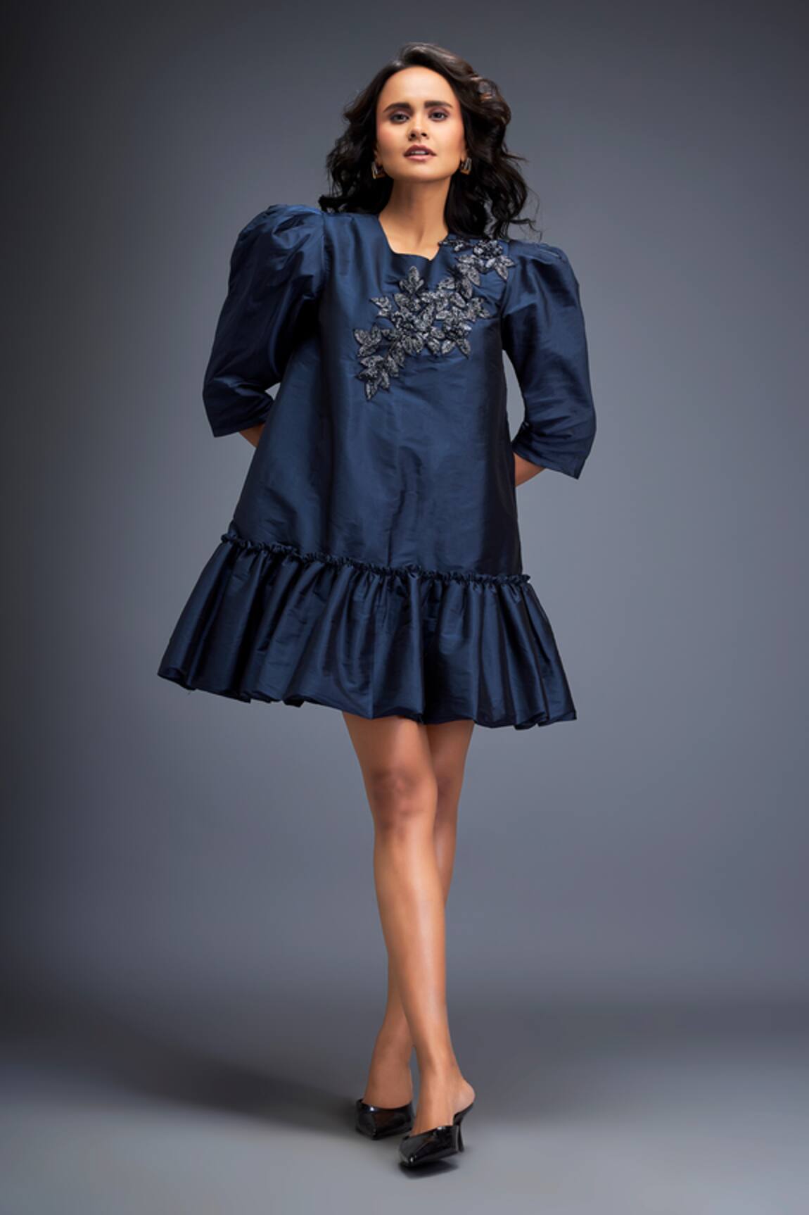 Deepika Arora Swarovski Embroidered Tiered Hem Dress