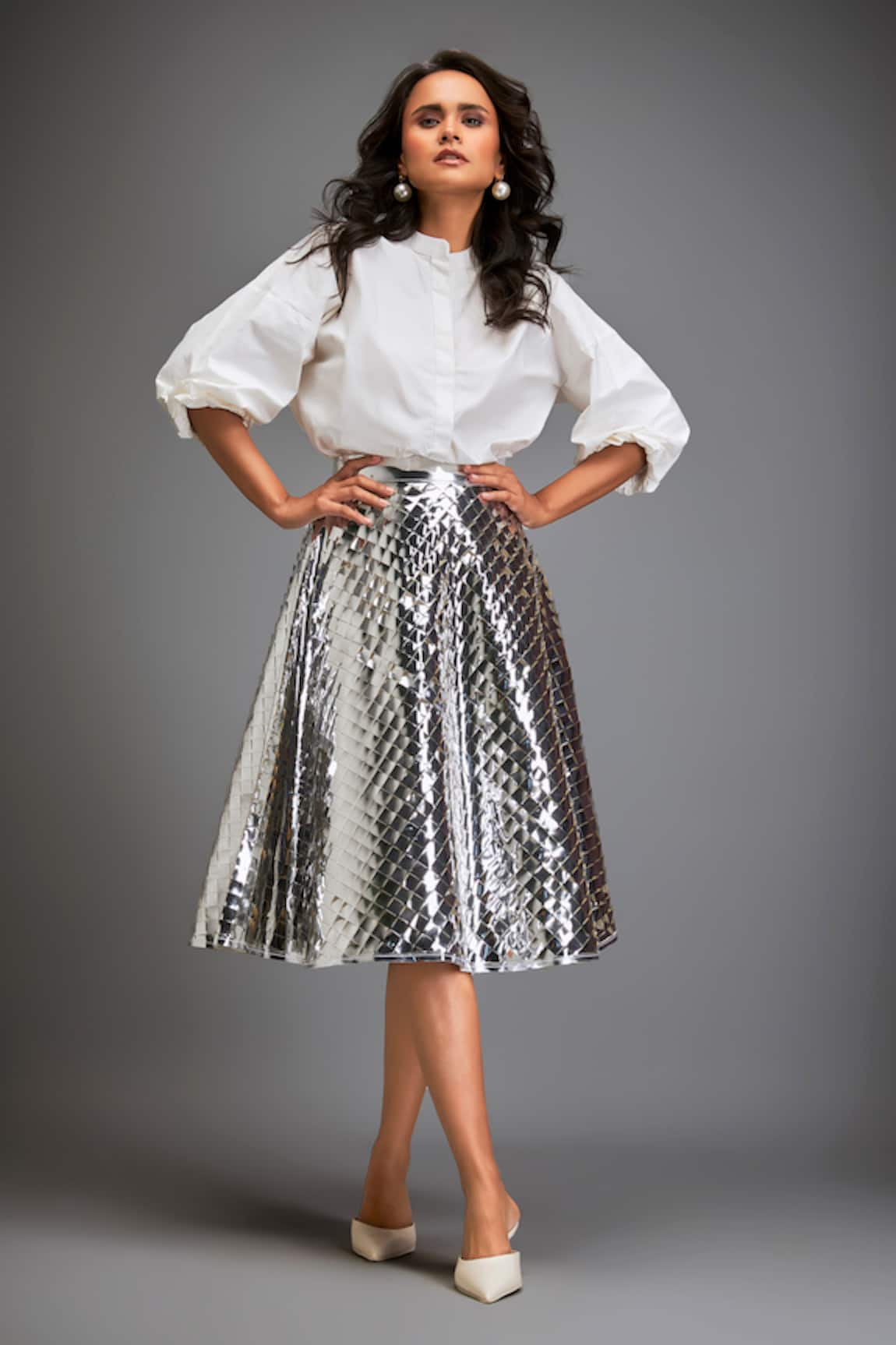 Deepika Arora 3D Checkered A-Line Skirt 