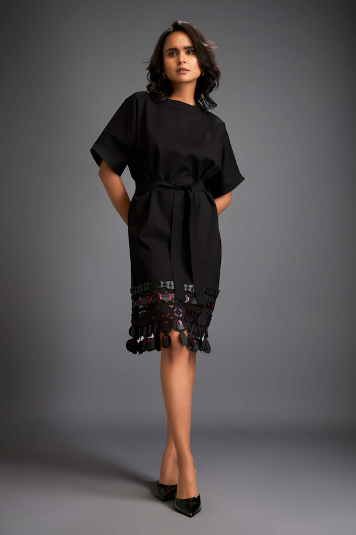 Deepika Arora Geometric Applique Midi Dress With Belt 
