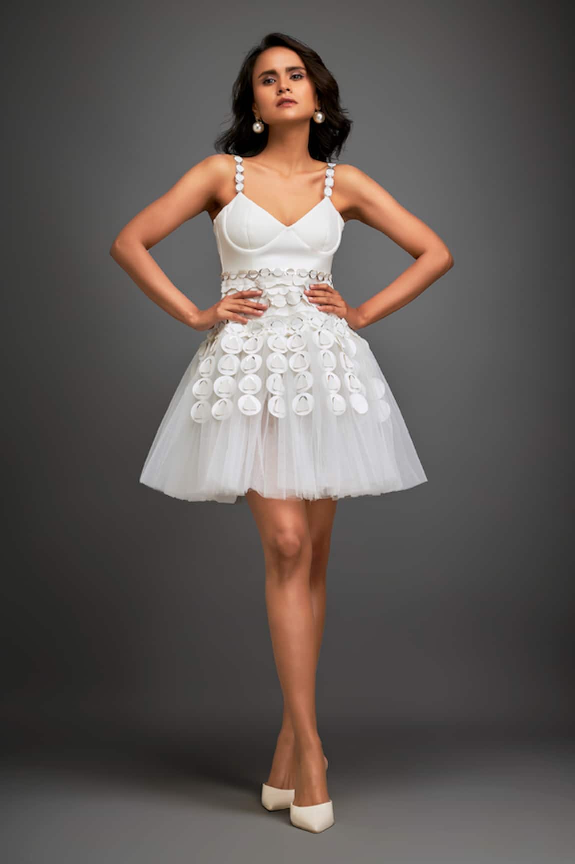 Deepika Arora 3D Geometric Applique Layered Mini Dress 