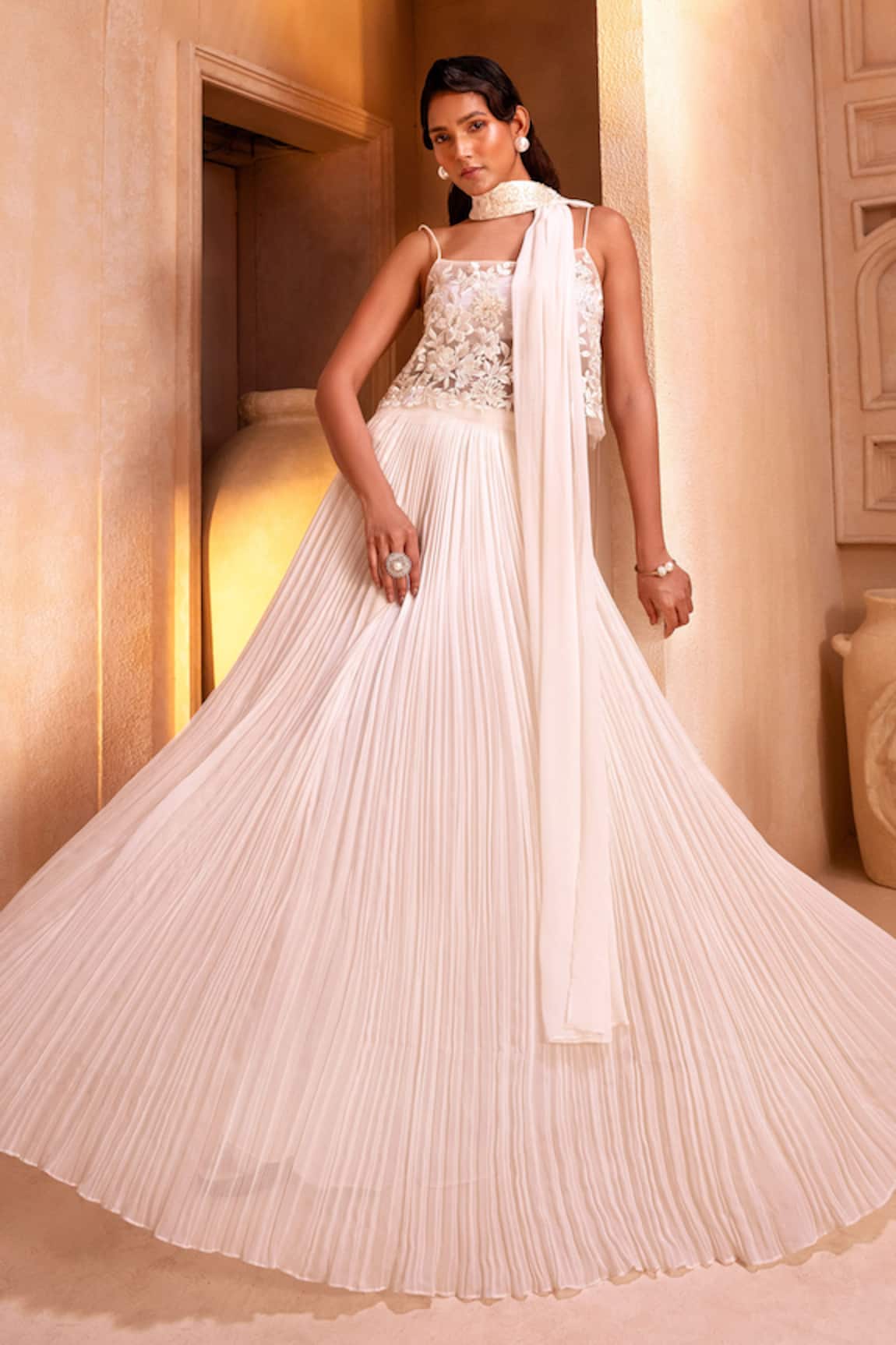 Maisolos Ivory Bloom Thread Embroidered Lehenga Set