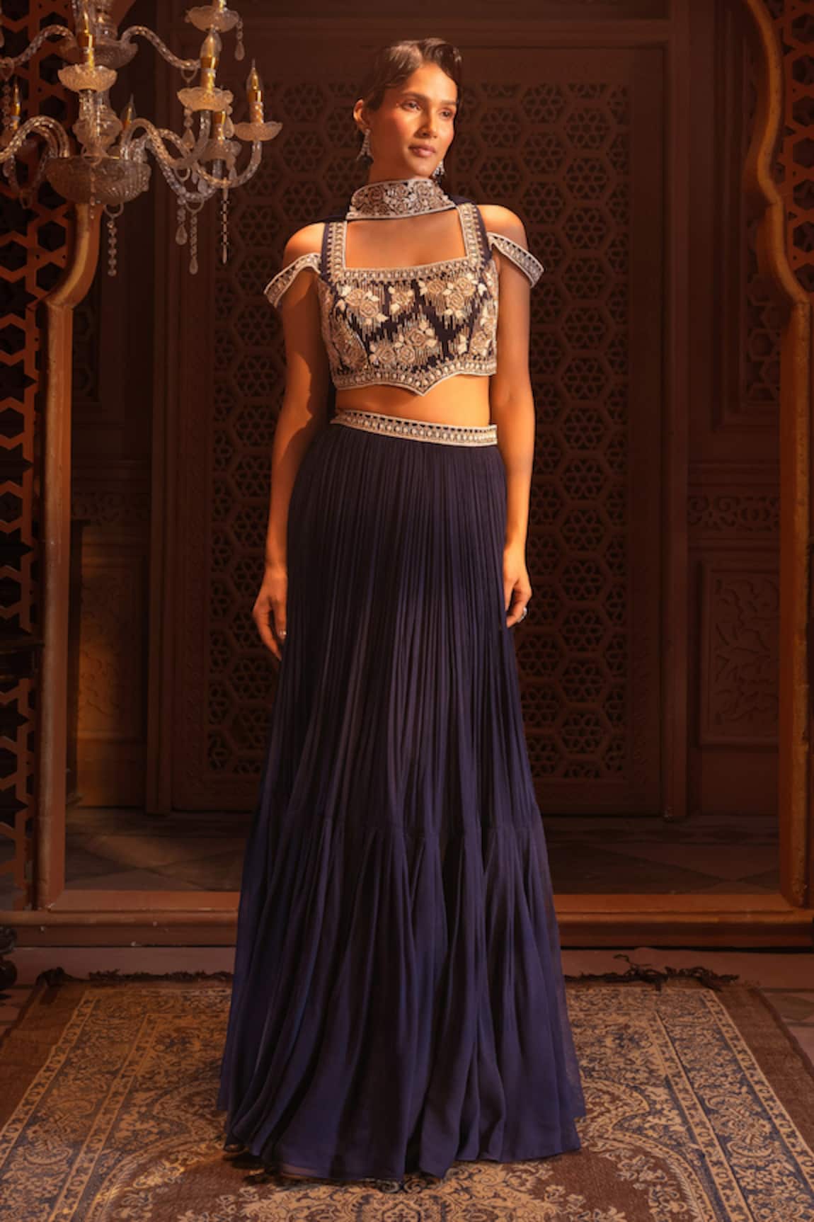 Maisolos Rosa Embroidered Blouse & Pleated Lehenga Set