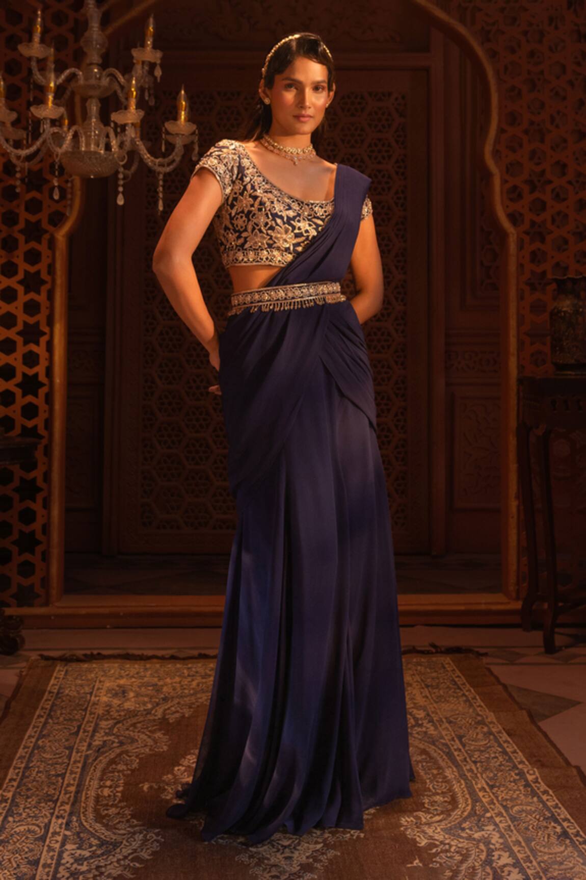 Maisolos Gul Embroidered Pre-Draped Saree Set
