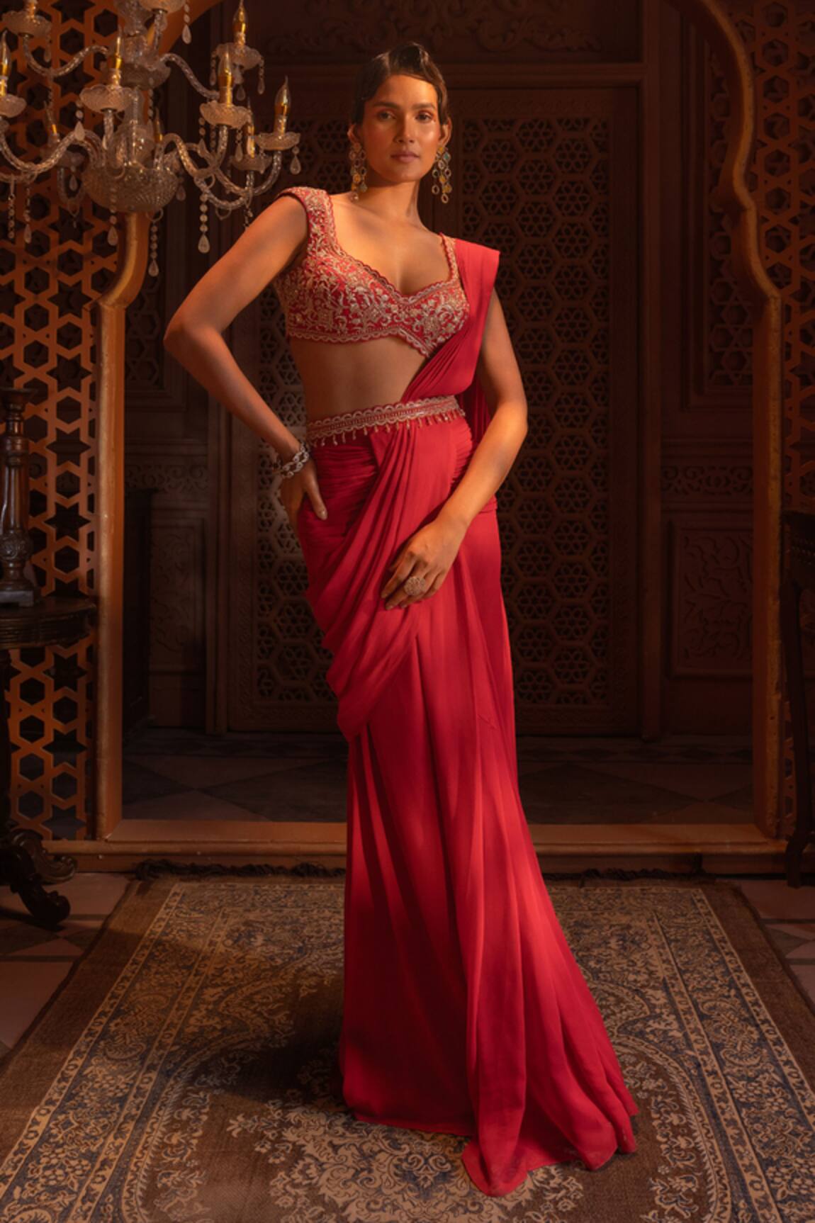 Maisolos Floret Embroidered Pre-Draped Saree Set