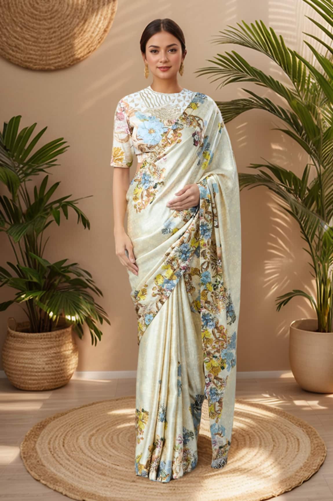 Anamika Khanna Floral Print Saree With Blouse 