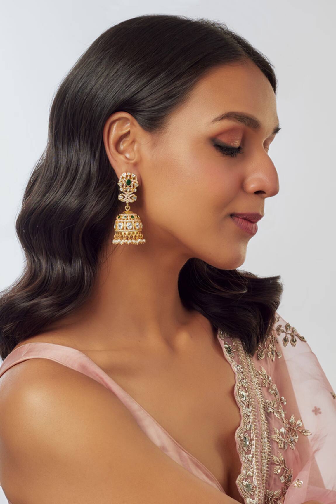 Karisa Designs Meera Cubic Zirconia Embellished Jhumka Earrings 