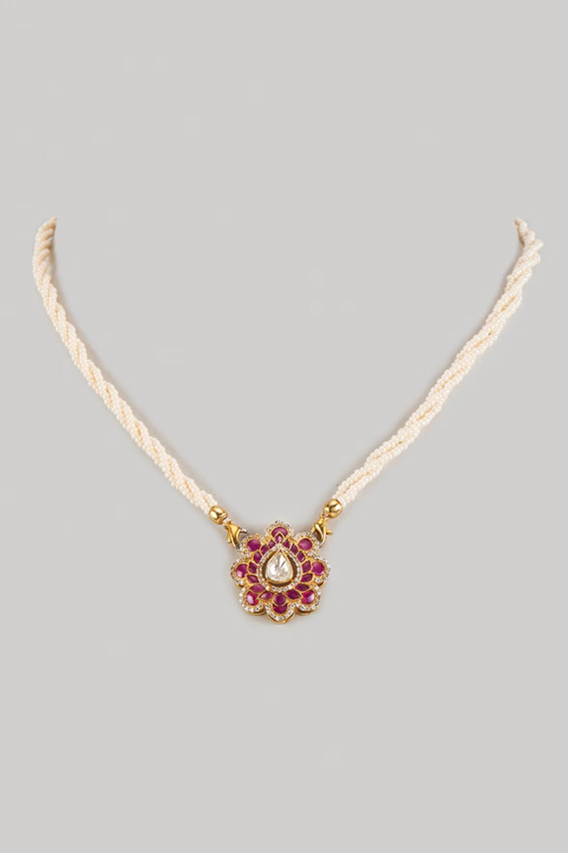 Karisa Designs Kundan Embellished Flower Pendant Necklace 