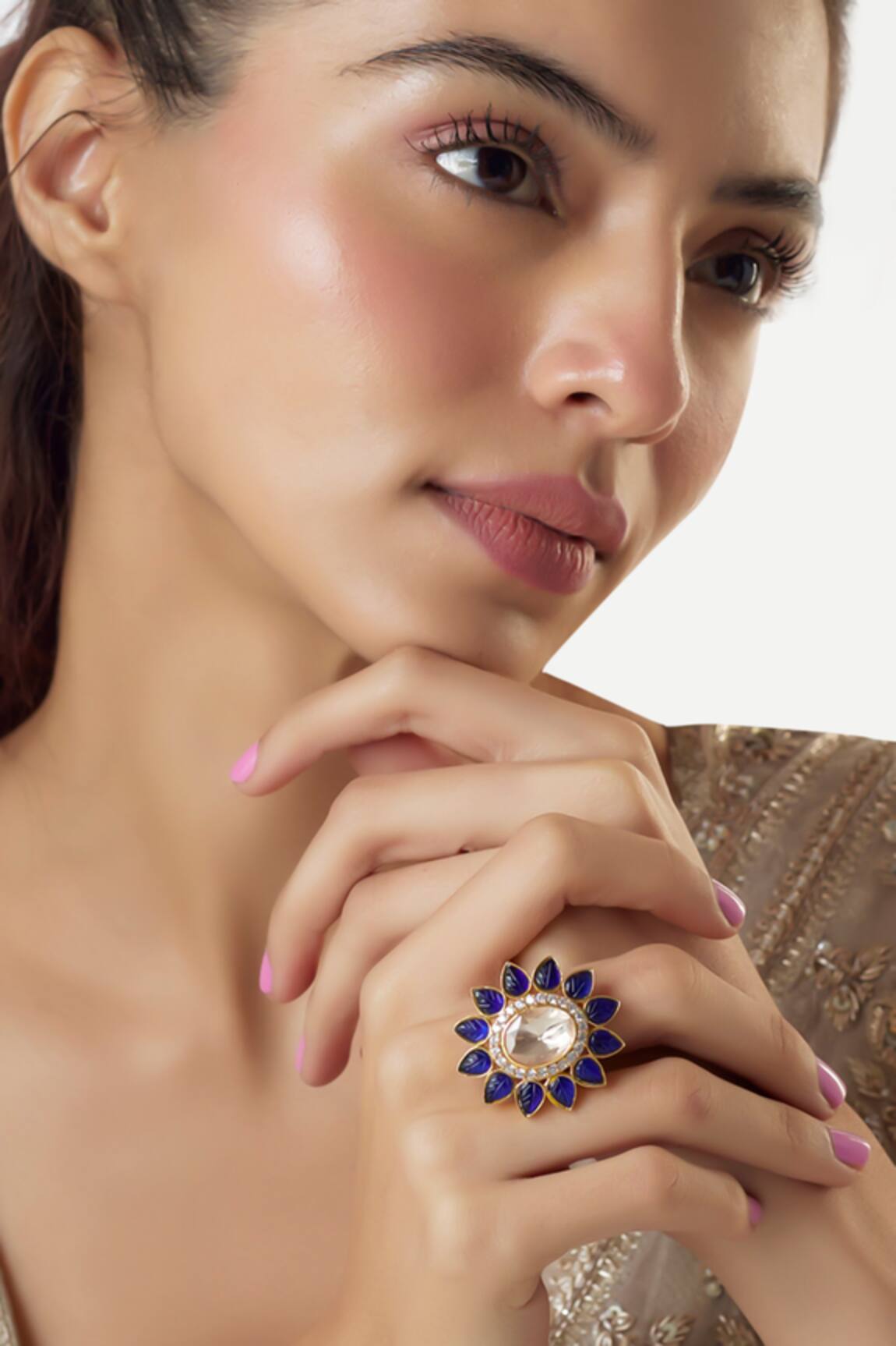 Karisa Designs Gold Moissanite Polki Embellished Ring 