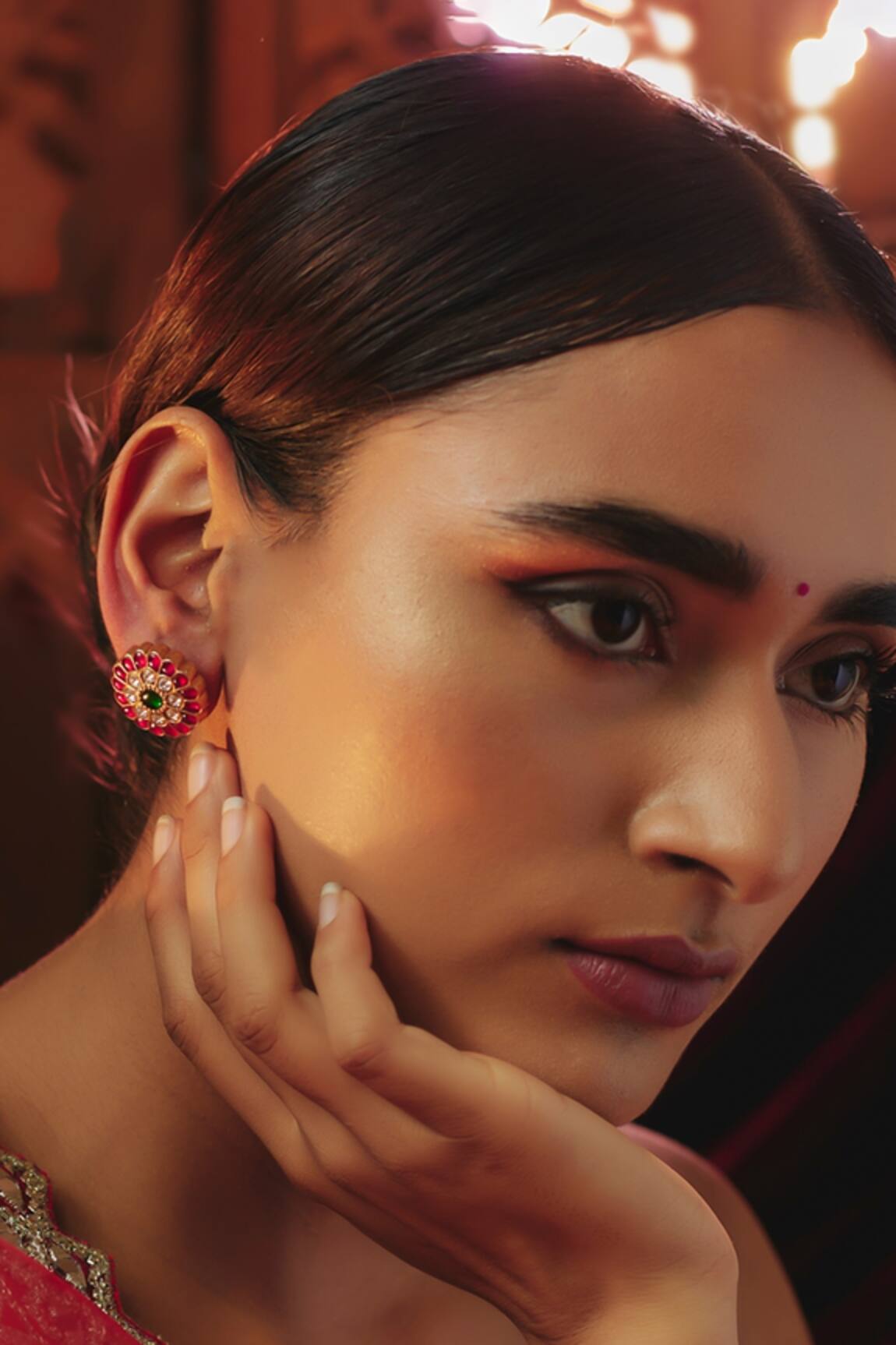 Karisa Designs Red Semi Precious Stone Stud Earrings