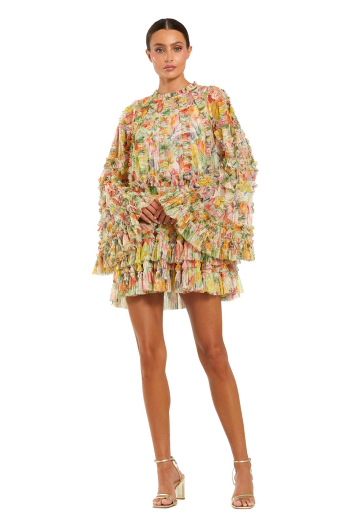 Mac Duggal Floral Print Ruffled Mini Dress 