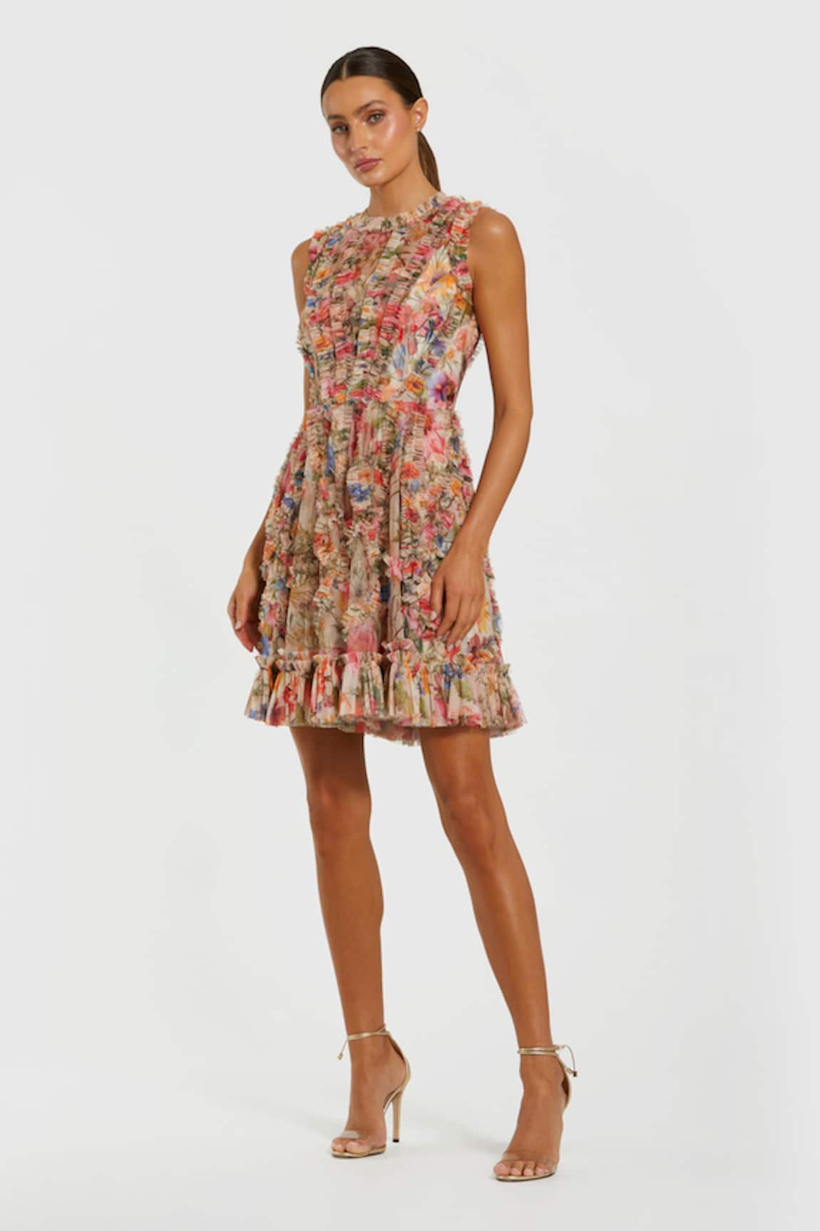 Mac Duggal Ruffled Blossom Garden Print Mini Dress 