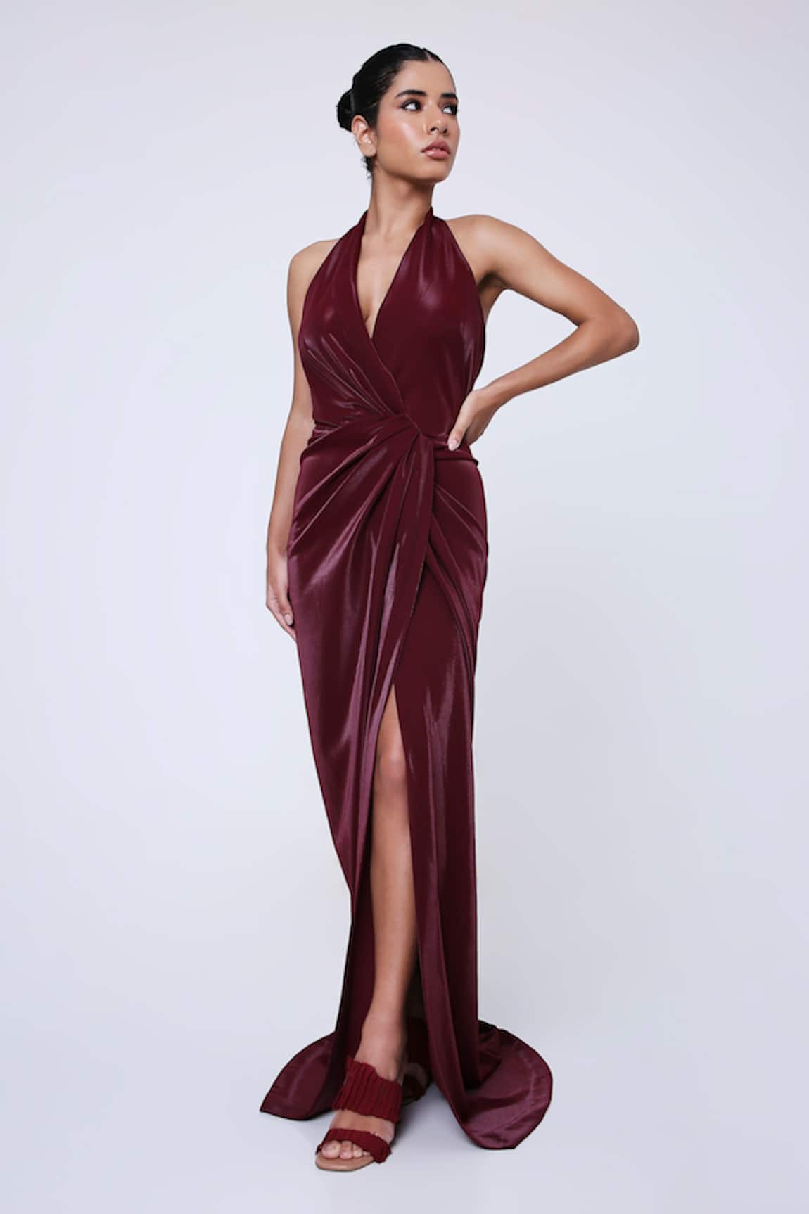 Antithesis India Bordeaux Cowl Neck Shimmer Dress