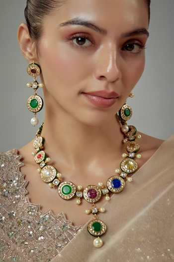Vivinia By Vidhi Mehra Saadgi Kundan Embellished Necklace Set 