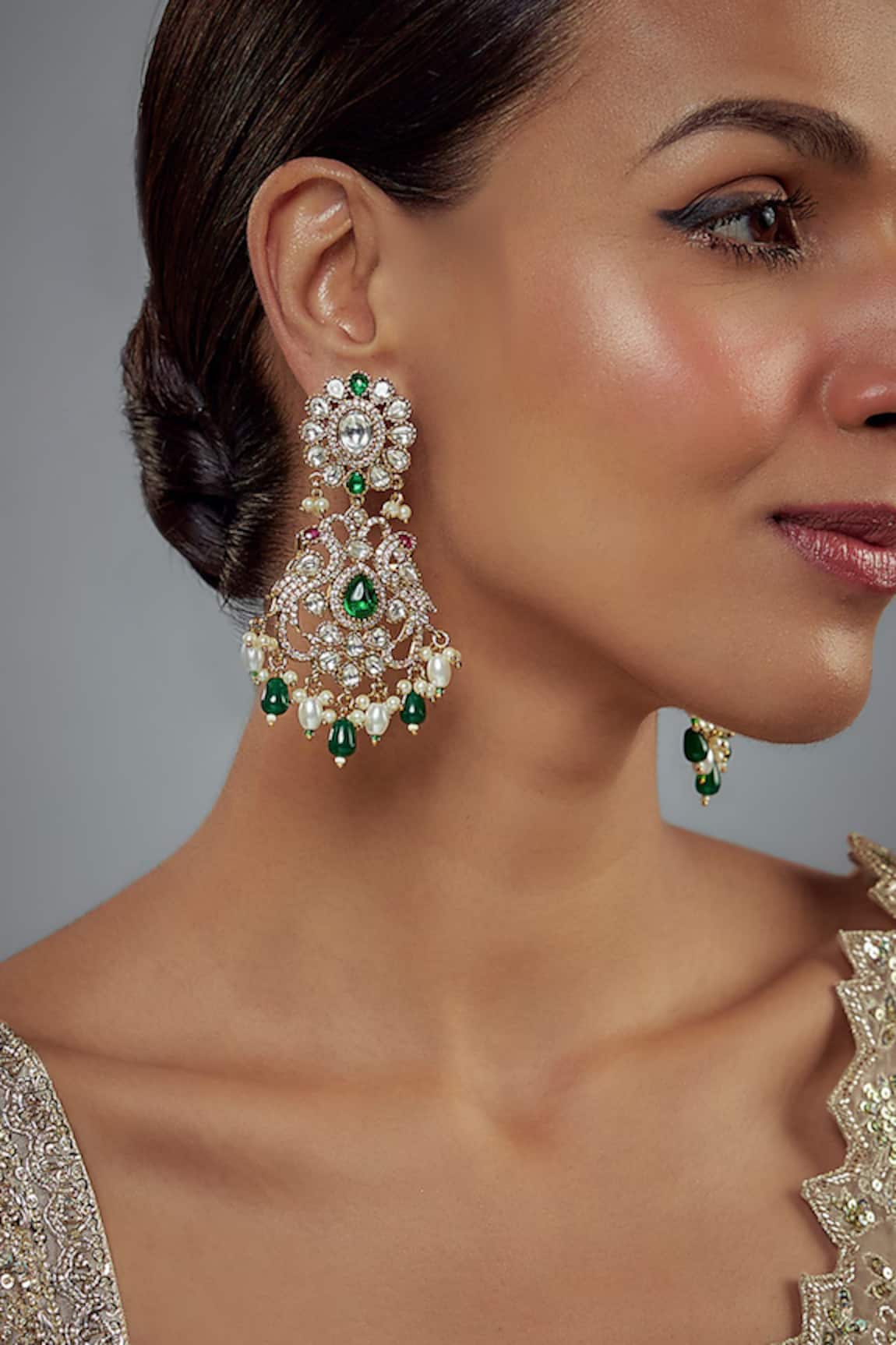 Vivinia By Vidhi Mehra Floral Kundan Embellished Earrings 