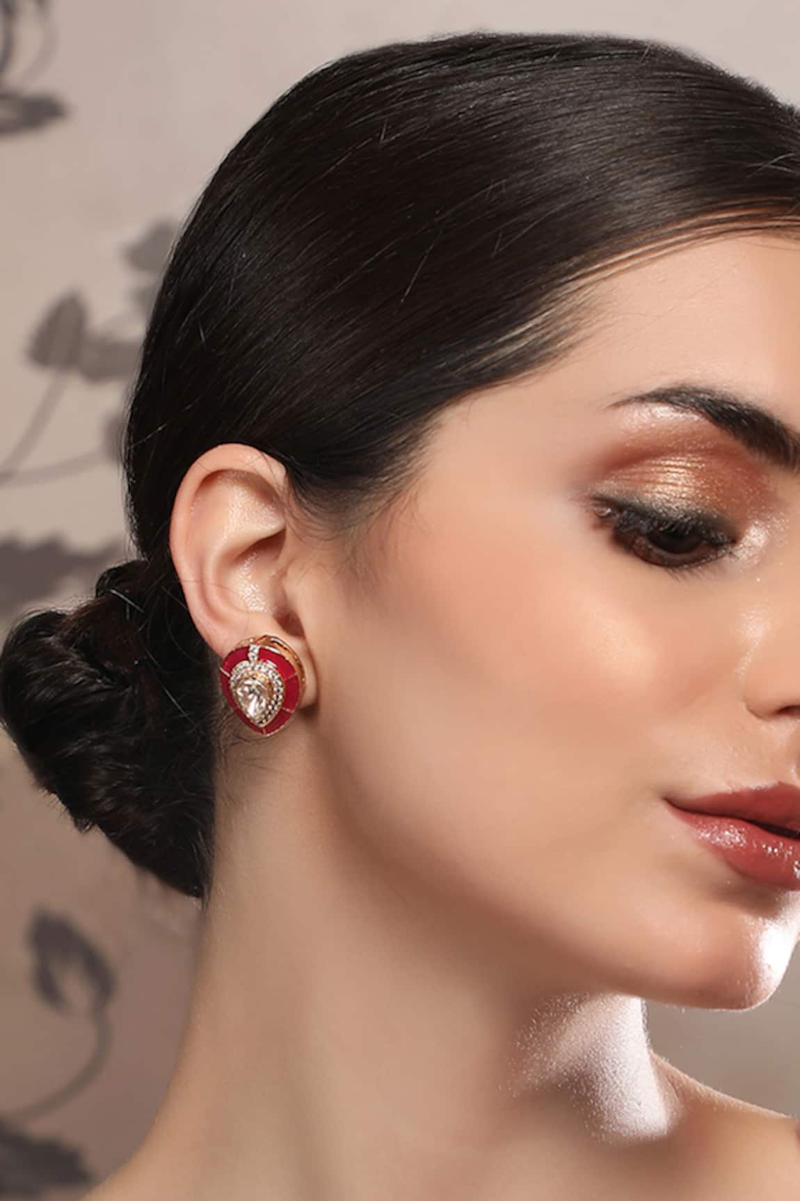 Auraa Trends Gold Finish Kundan Ruby Stud Earrings 