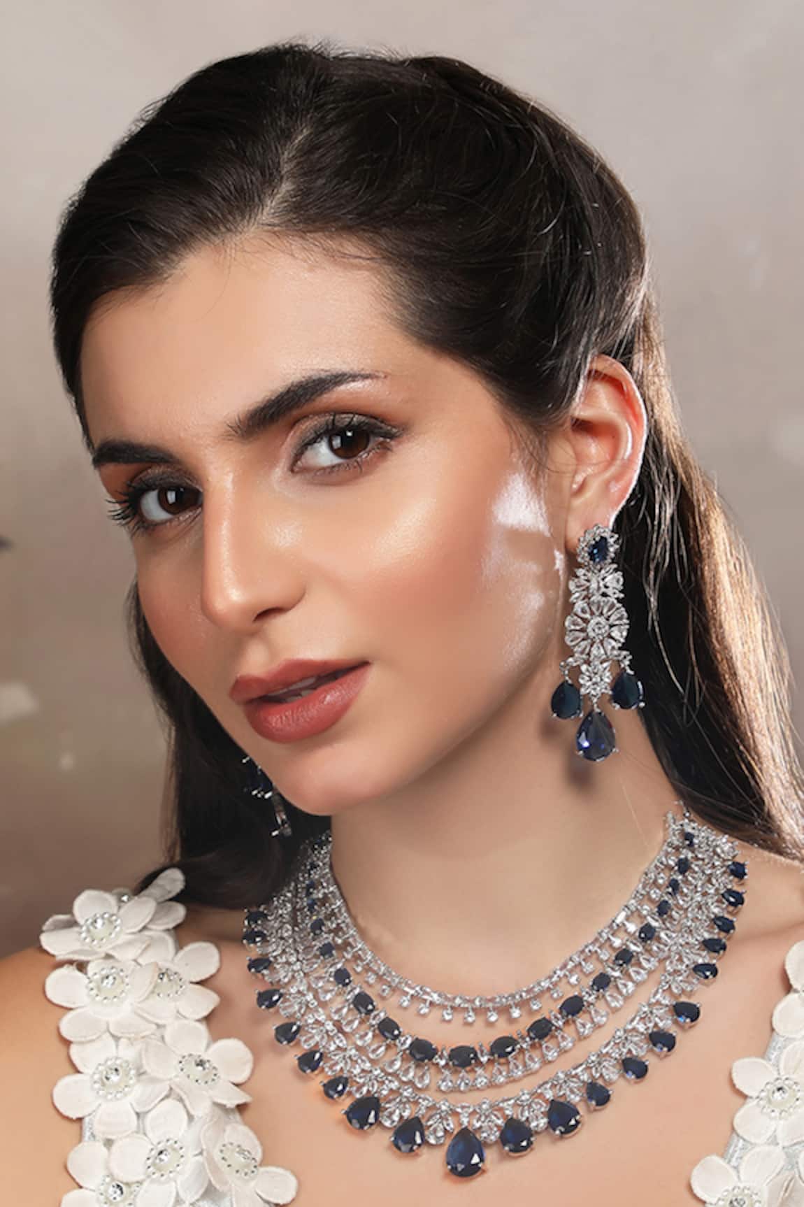 Auraa Trends Layered Necklace Set With Sapphire Stones 