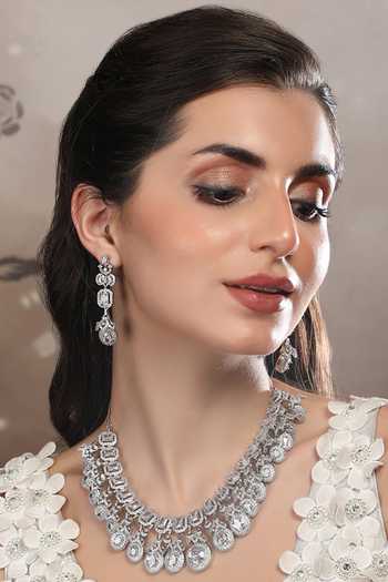 Auraa Trends Diamond Stone Embellished Necklace & Earring Set 