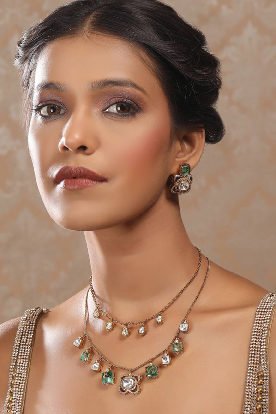 Auraa Trends Kundan Green Stone Necklace Set 