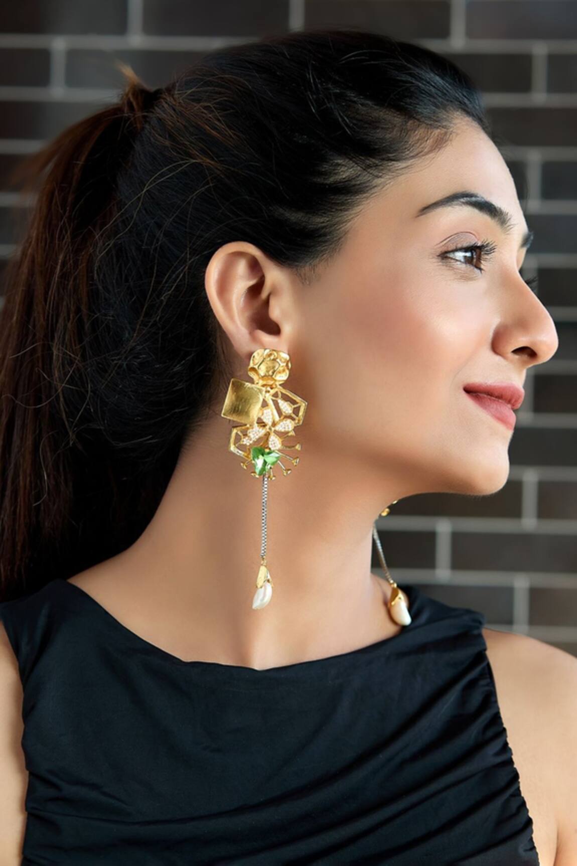 Hetal Shah Floral Carved Pearl Drop Earrings