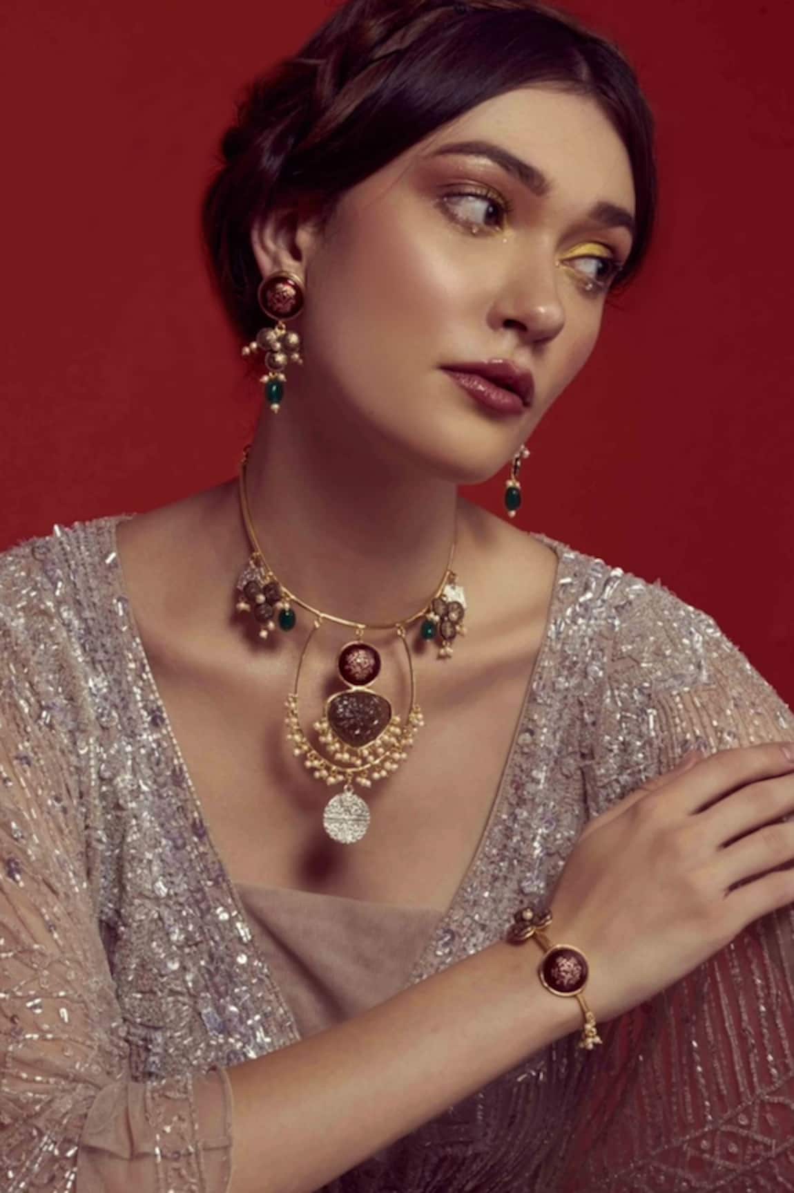 Hetal Shah Gold Stone Embellished Halsi Necklace