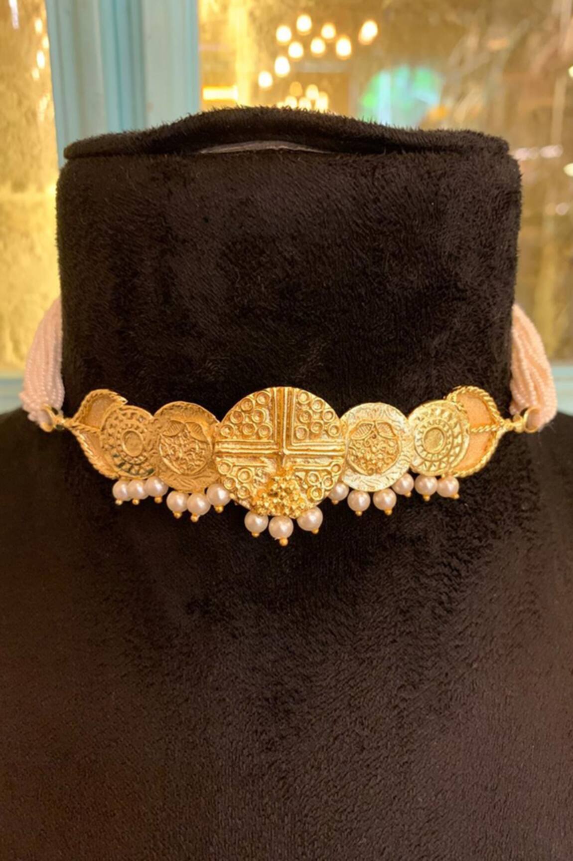 Hetal Shah Gold Coin Carved Choker Necklace