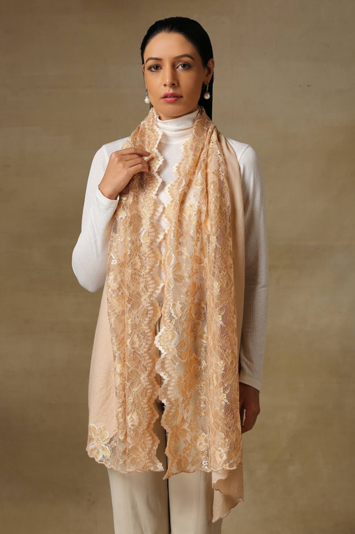 SHAZA Gold Chantilly Lace Pashmina Stole 