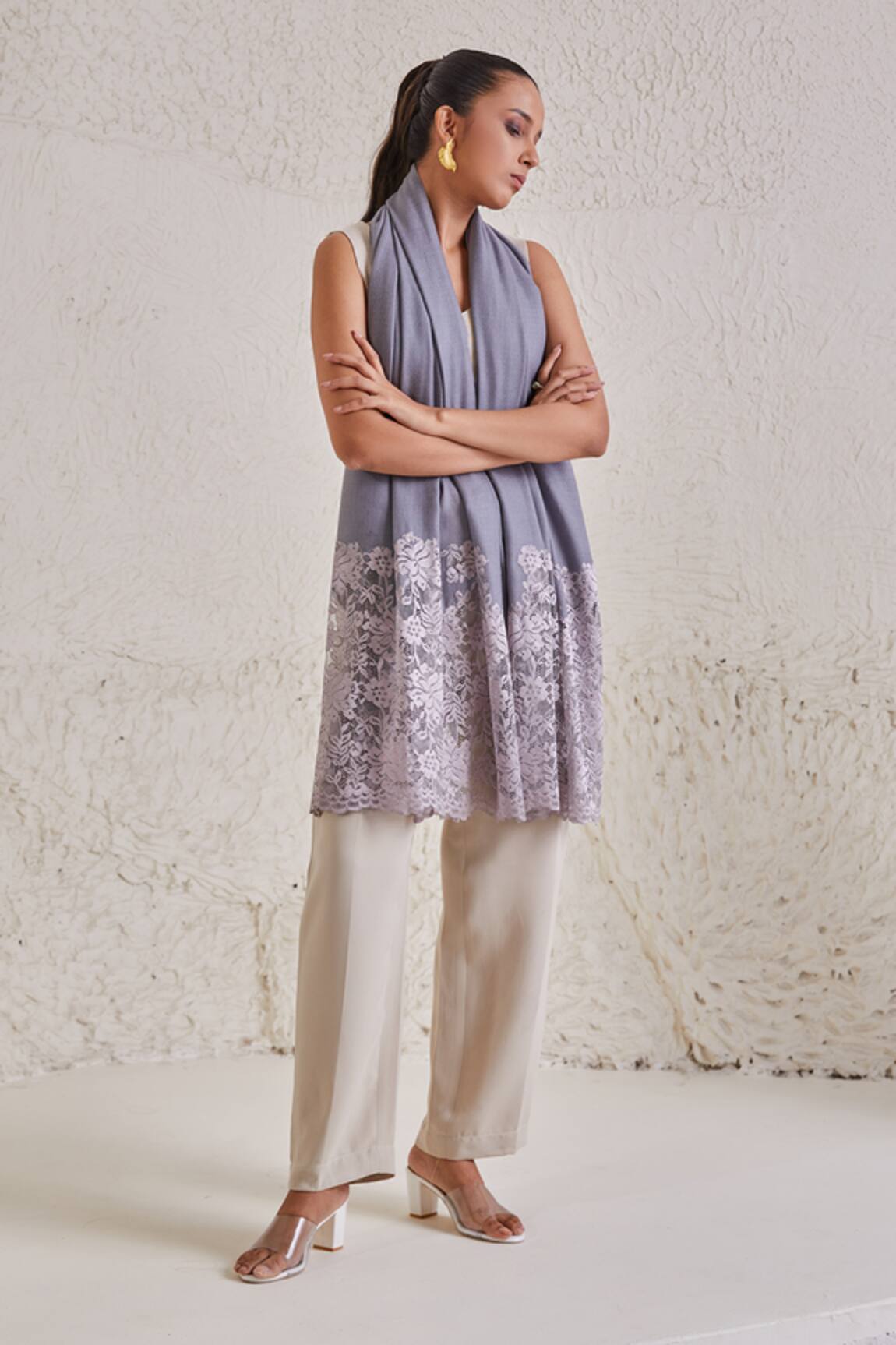 SHAZA Purple Chantilly Lace Pashmina Stole