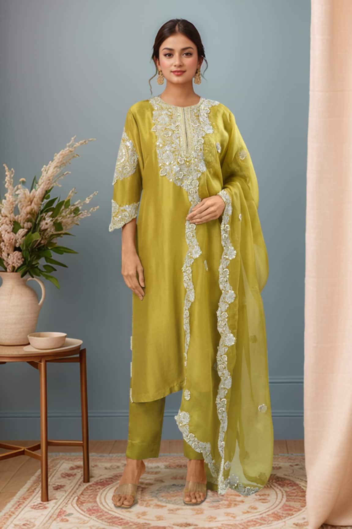 Prisho Floral Embroidered Kurta Set With Dupatta