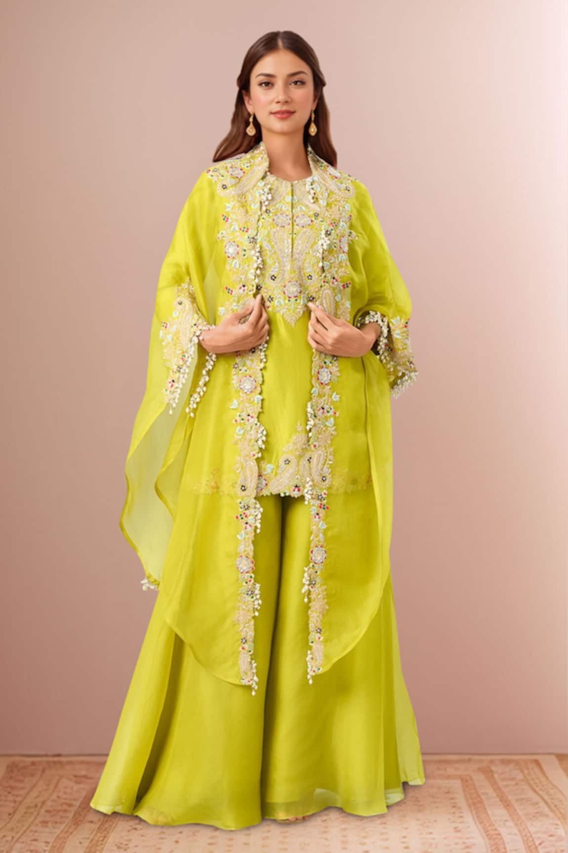 Prisho Floral Embroidered Kurta Set With Cape