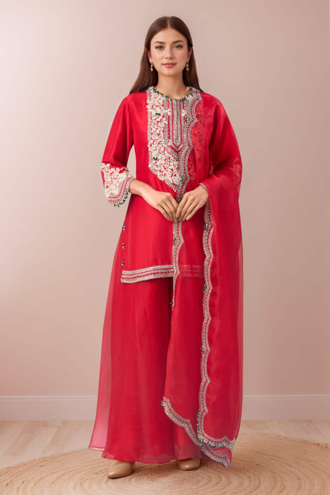 Prisho Floral Resham Embroidered Kurta Sharara Set 