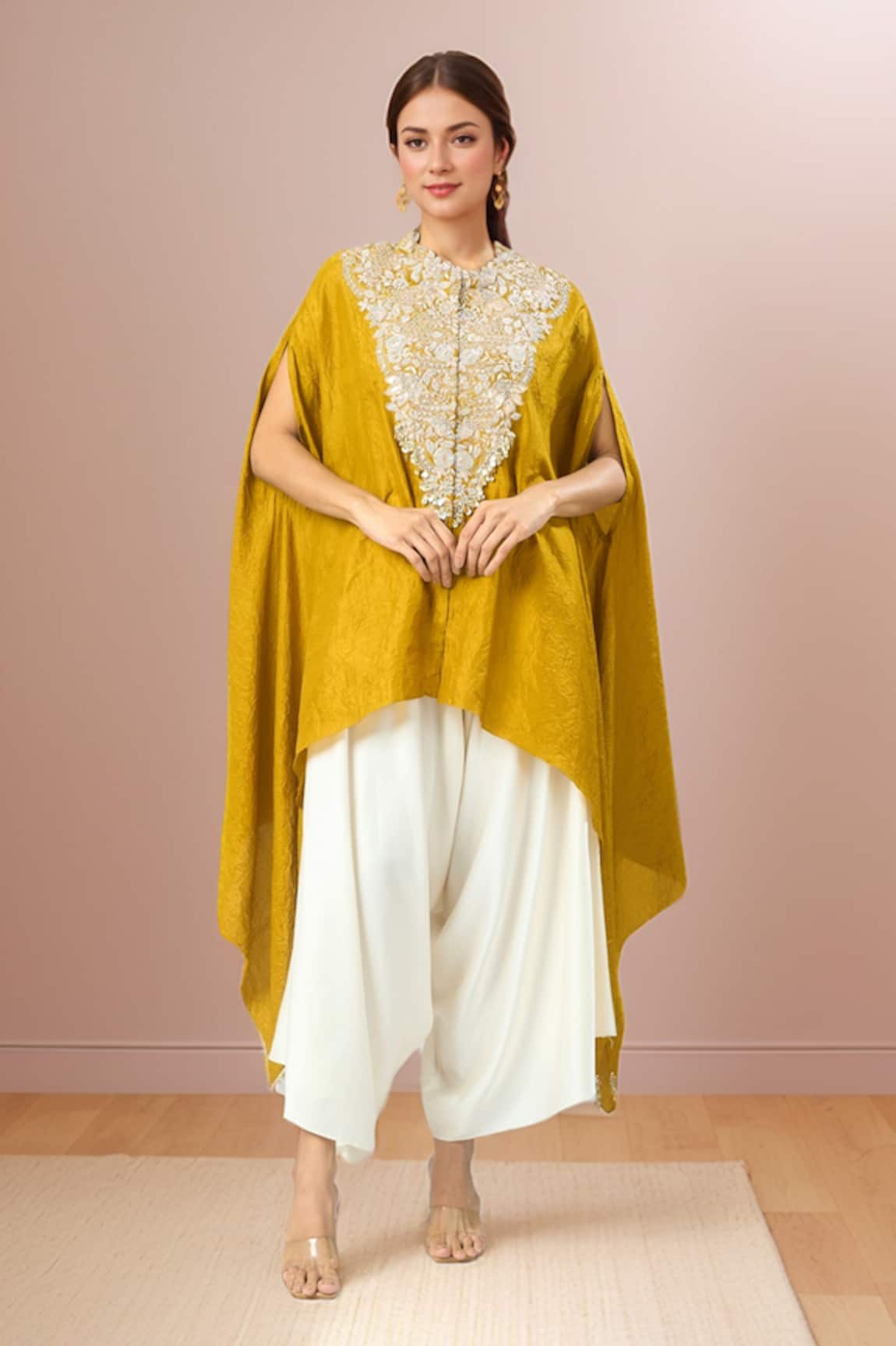 Prisho Lampi Embroidered Yellow Kaftan & Pant Set 