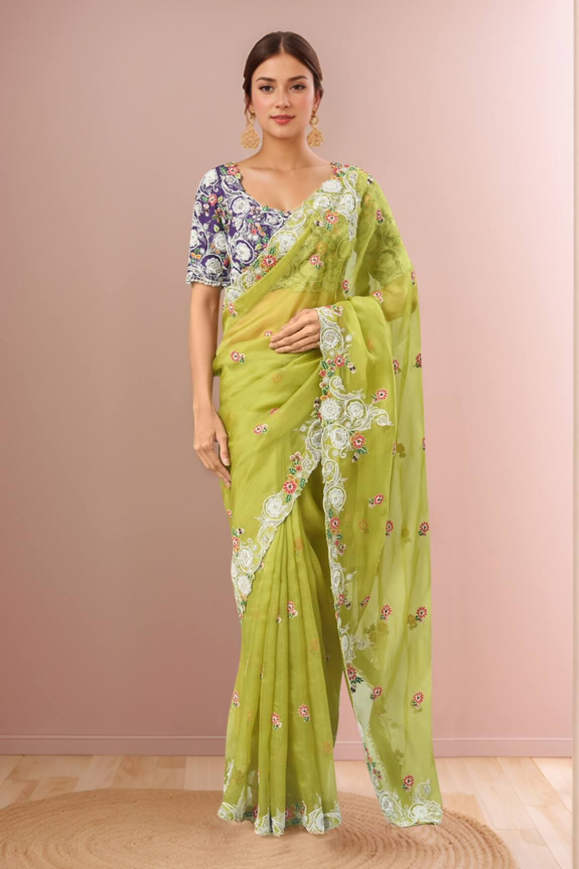Prisho Floral Dori Embroidered Saree Set