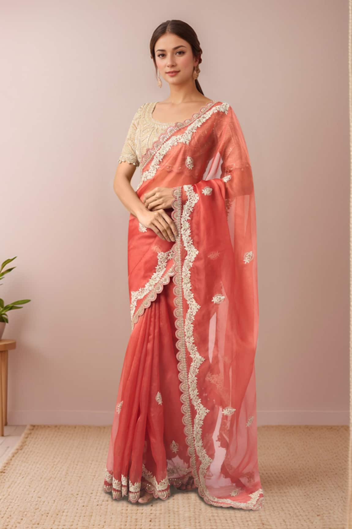 Prisho Embroidered Dori Floral Saree & Blouse Set