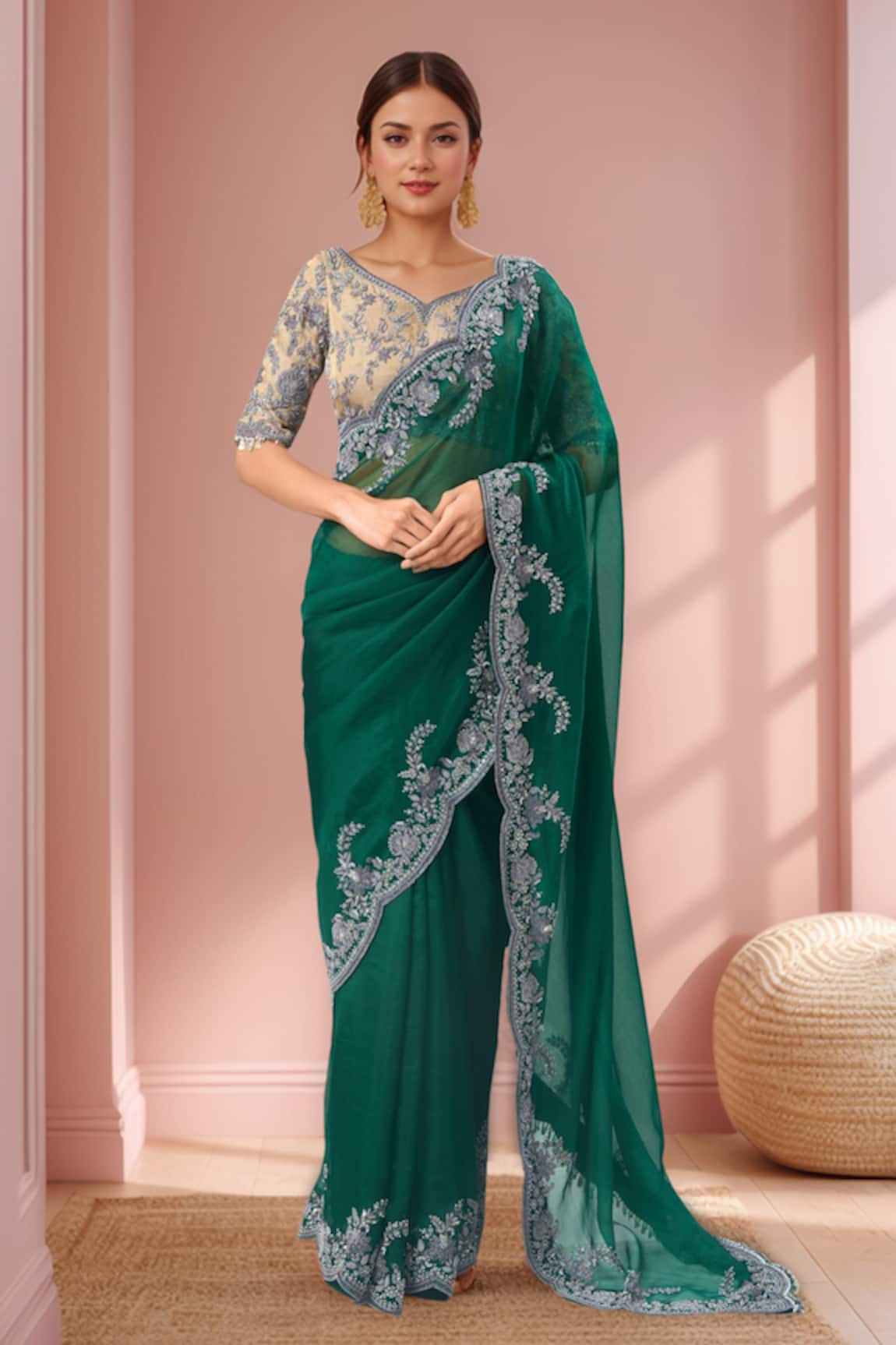 Prisho Embroidered Floral Vine Saree & Blouse 