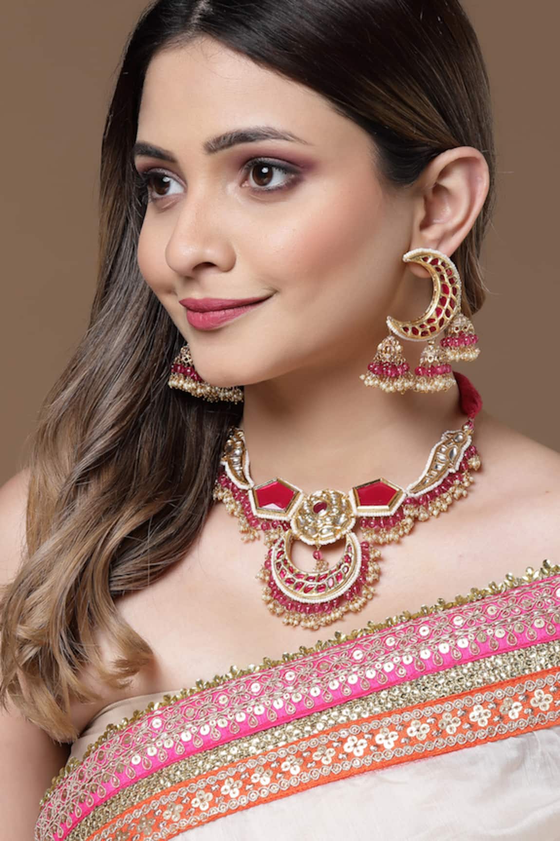 Dugran By Dugristyle Kundan Embellished Crescent Earrings 