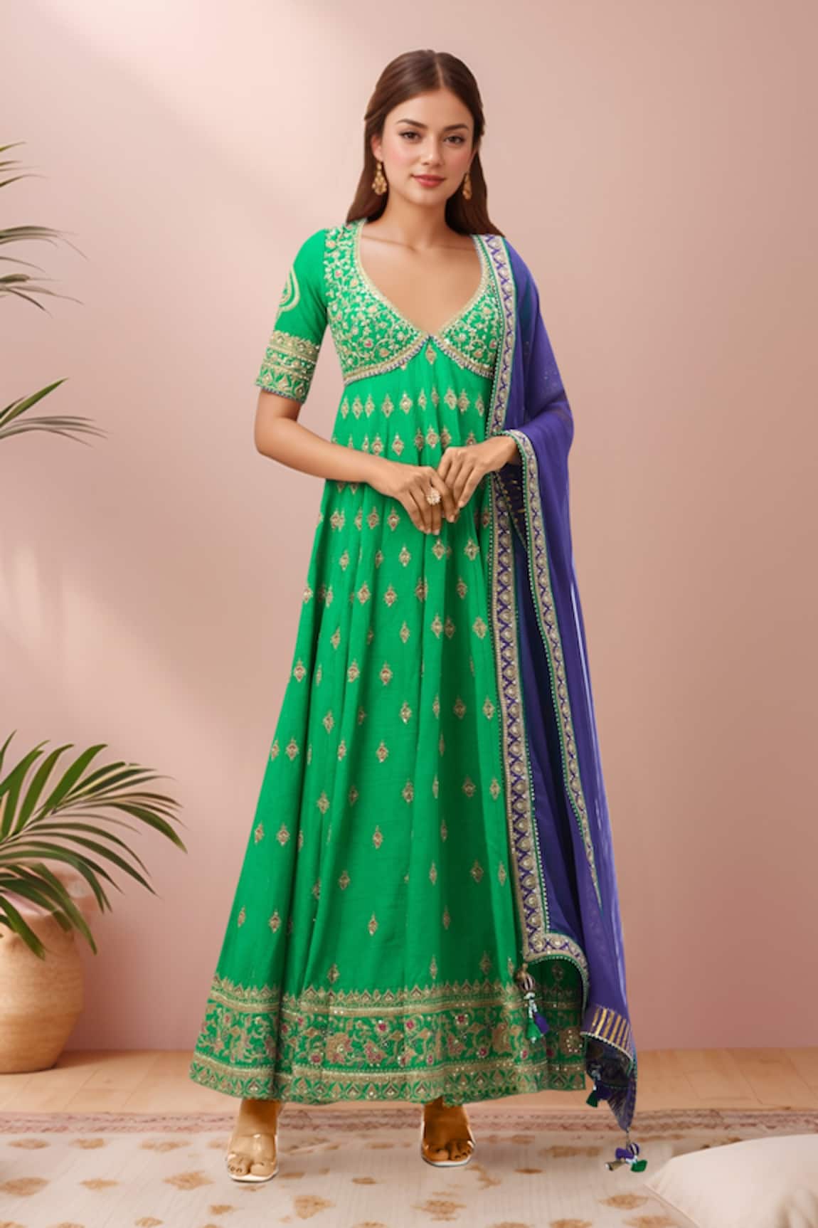 Torani Floral Vine Embroidered Anarkali Set