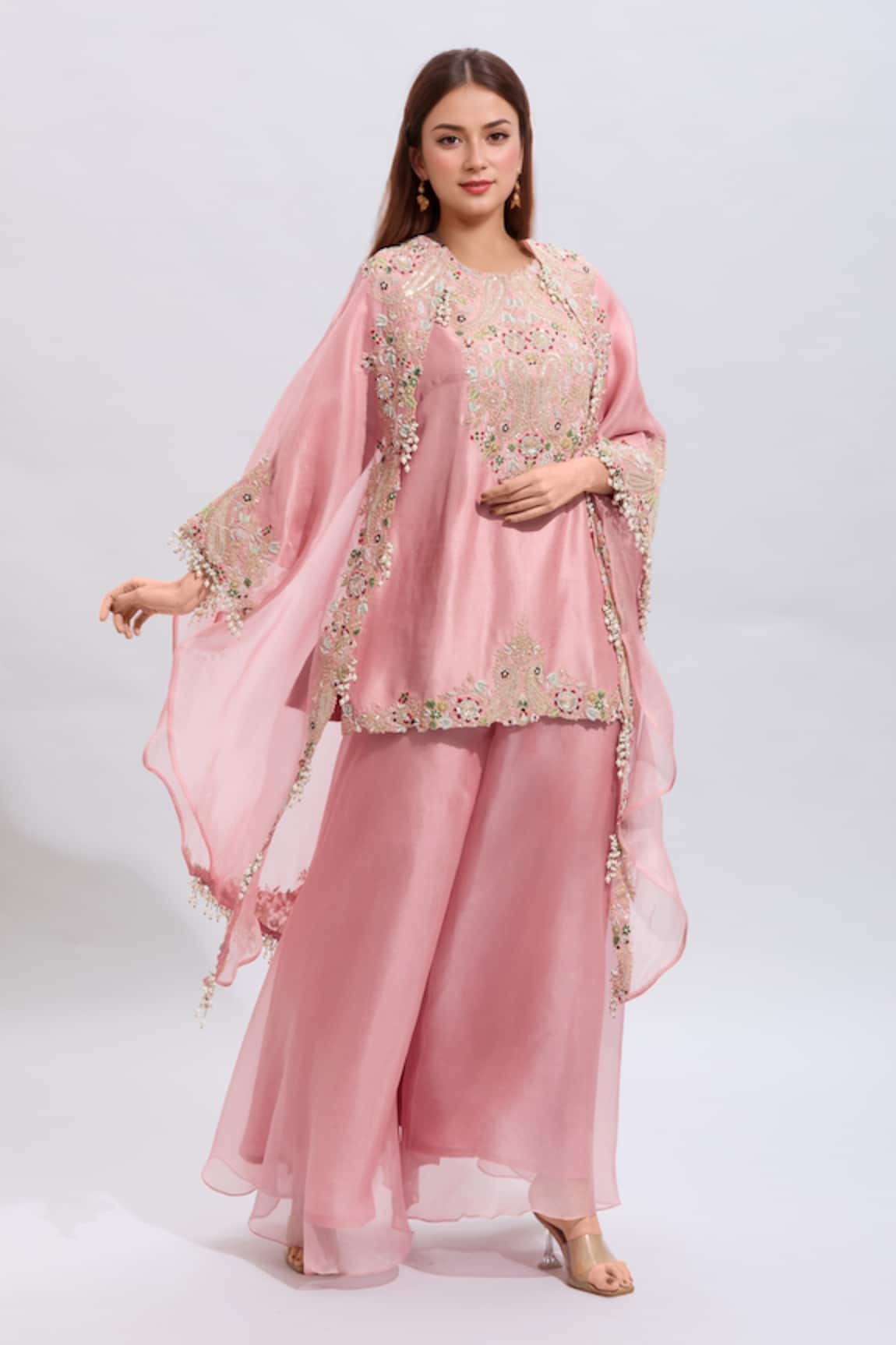 Prisho Floral Paisley Embroidered Kurta Sharara Set