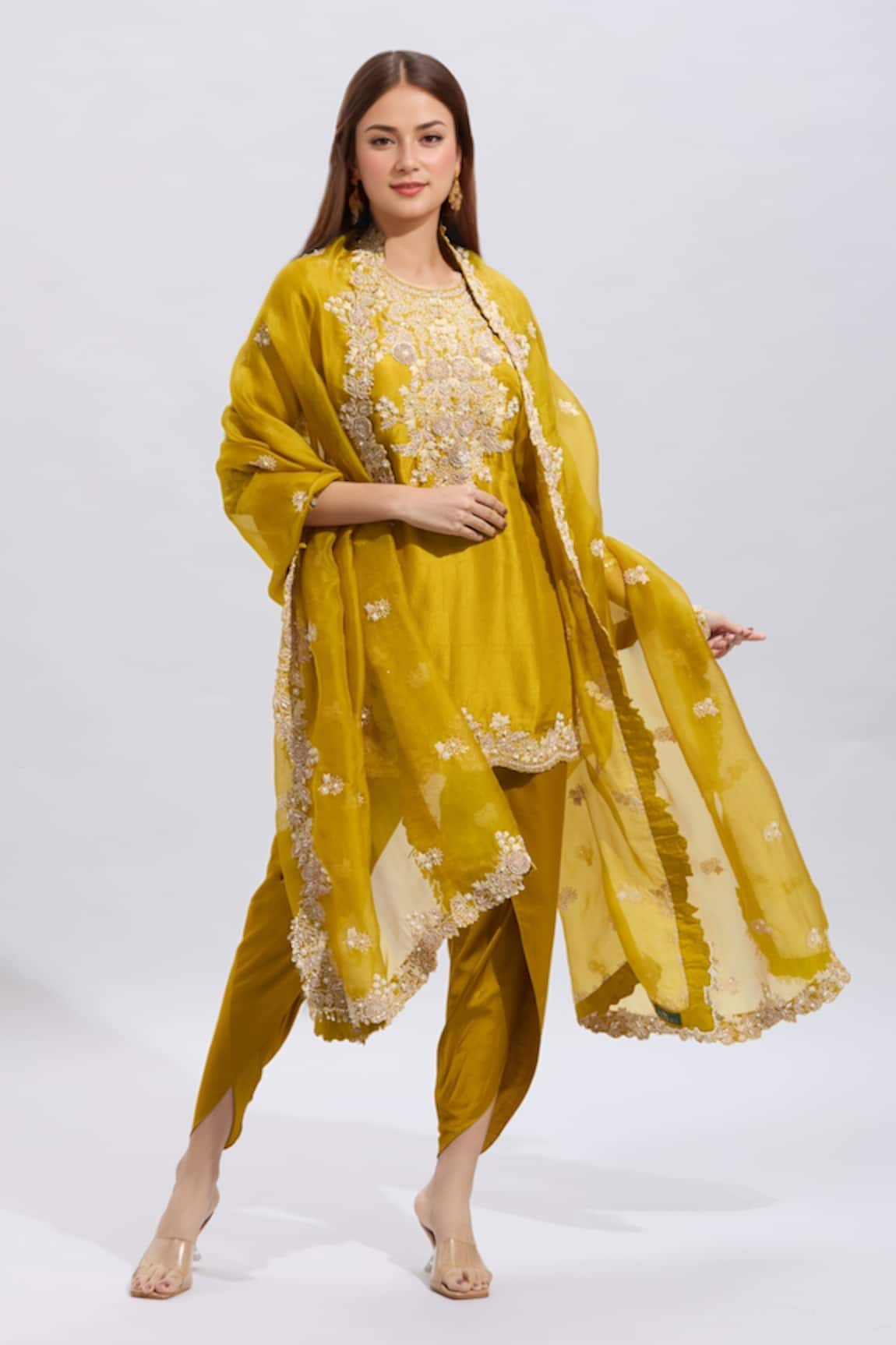 Prisho Mustard Resham Lampi Embroidered Kurta Set