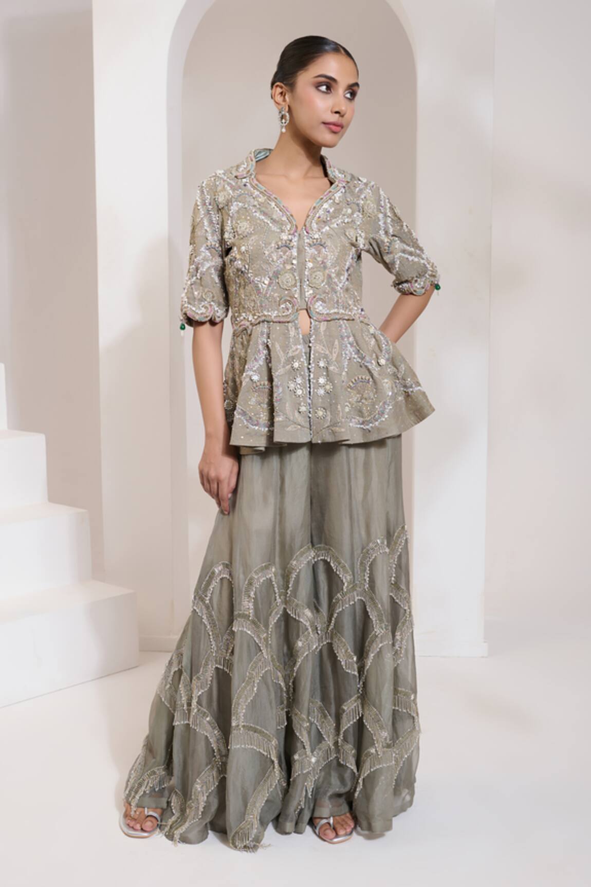 Saahiil Kapoor Floriana Peplum Jacket With Gharara