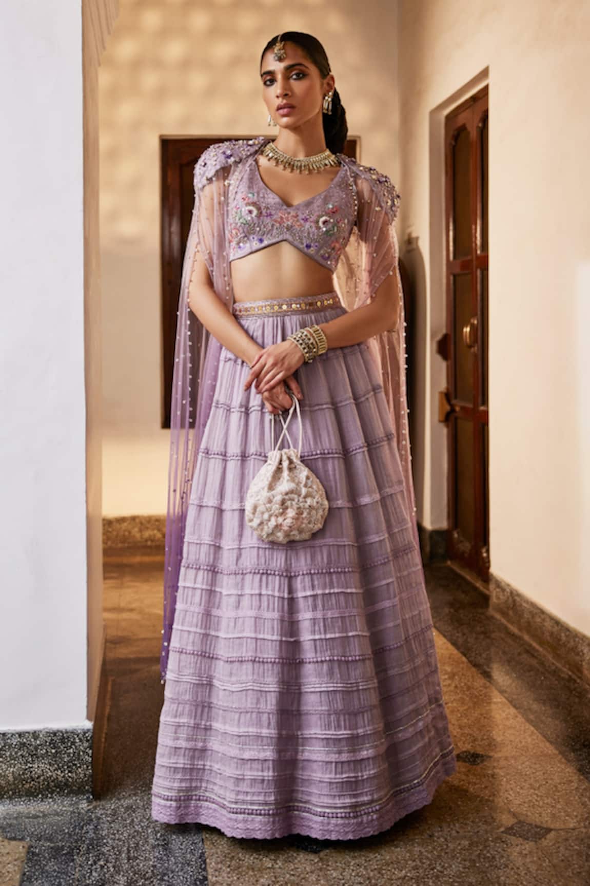 Saahiil Kapoor Inara 3D Sequin Embroidered Cape Lehenga Set