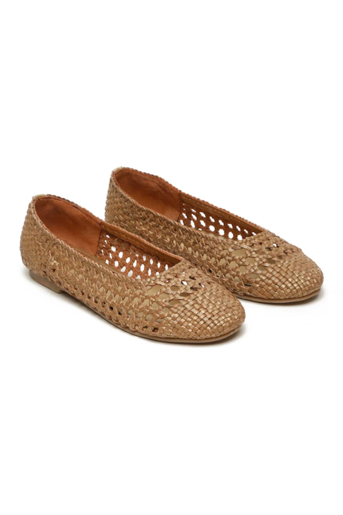 HATS OFF ACCESSORIES Gold Textured Woven Ballerina Flats 